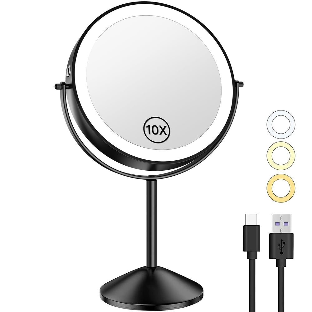 Gospire 8-inch mirror front view with dimmable LED lighting for makeup routine.