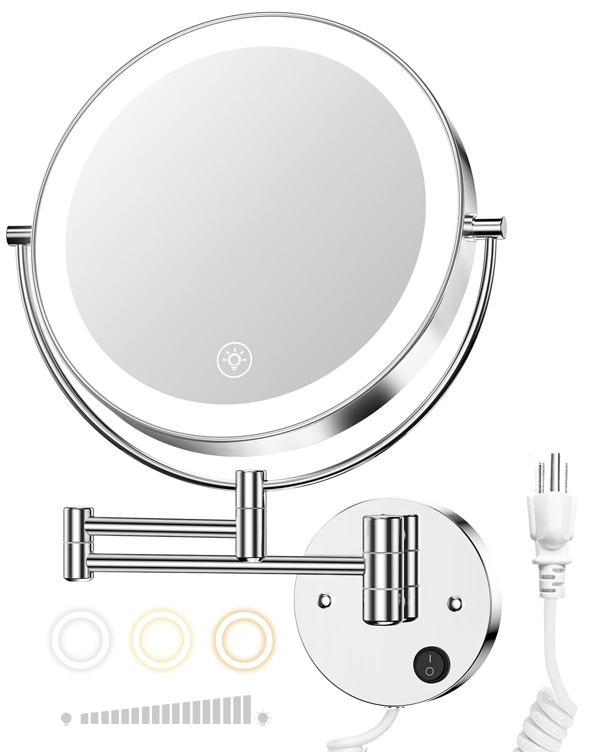 Gospire 9-inch wall-mounted magnifying mirror, double-sided for precise makeup and shaving tasks.