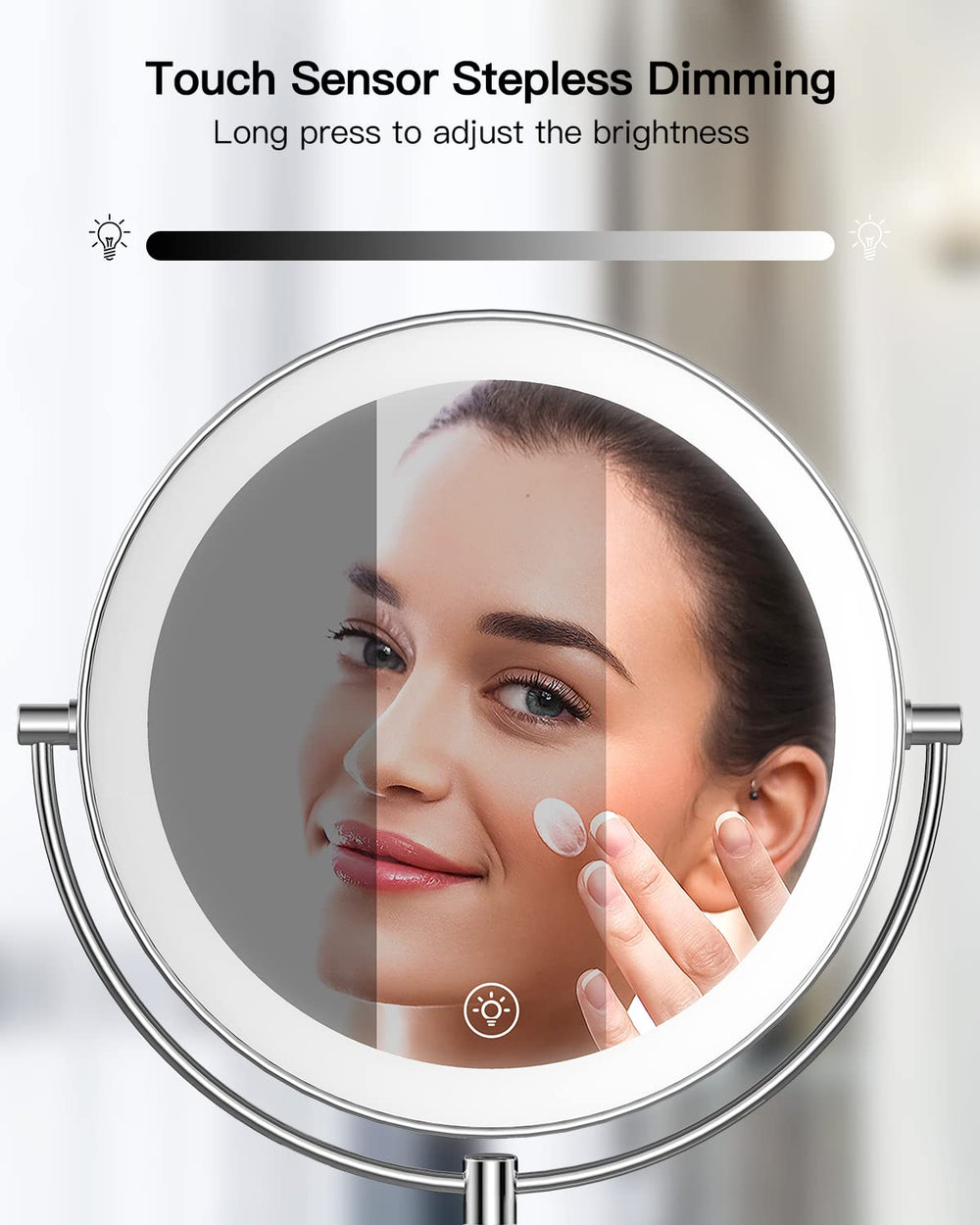 Gospire AC-powered LED mirror delivering bright, stable illumination for grooming routines.