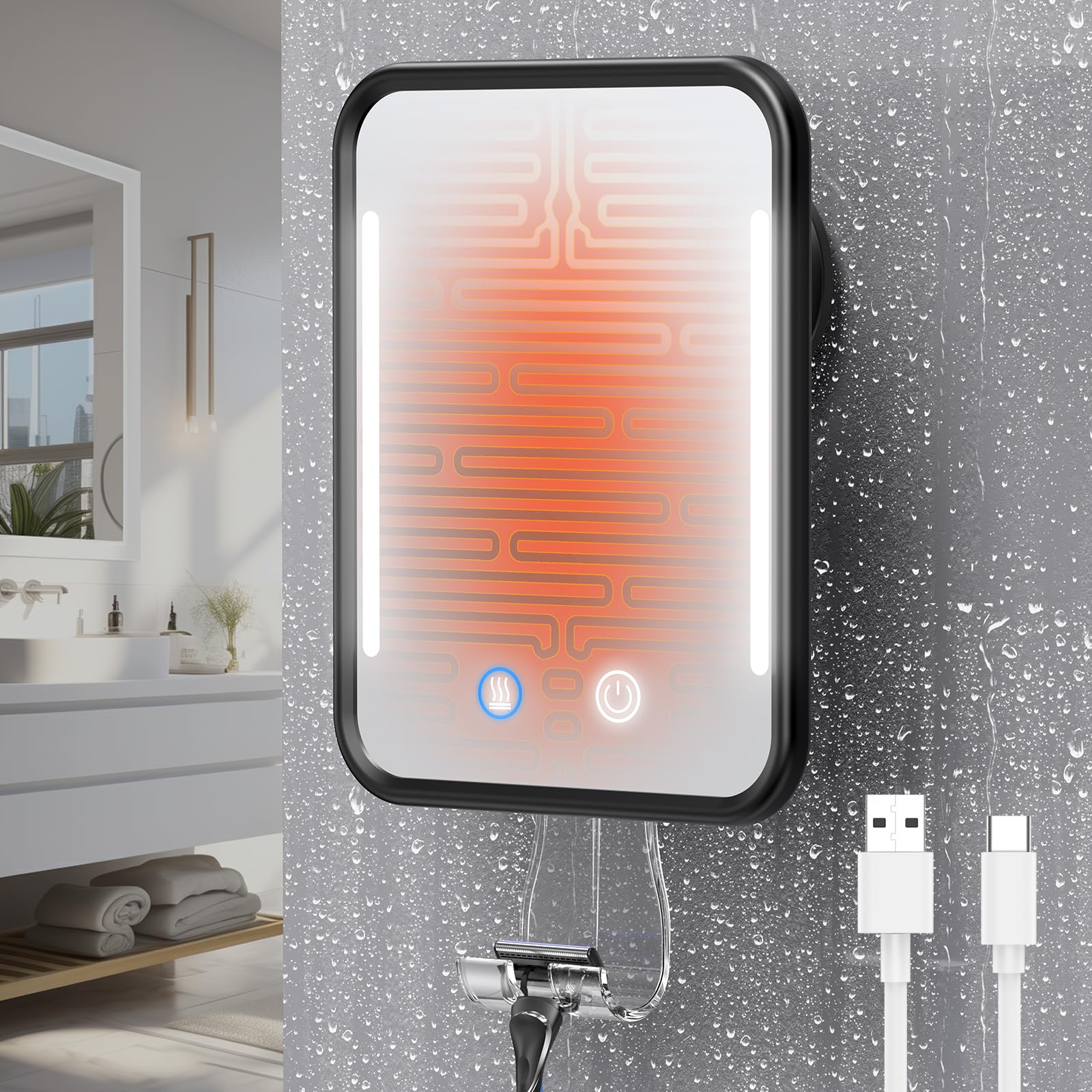 Gospire heated shower mirror fogless offers a clear shave in steamy bathrooms.