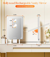 Gospire Hollywood makeup mirror features 5x suction magnifier for precise detail work.