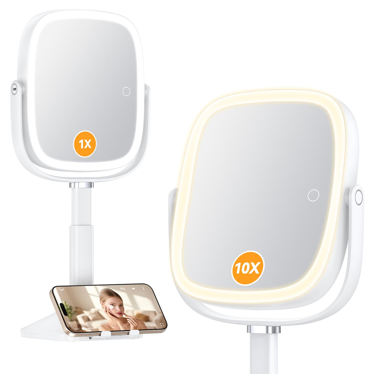 Gospire lighted magnifying mirror with 1x and 10x views for precise makeup.