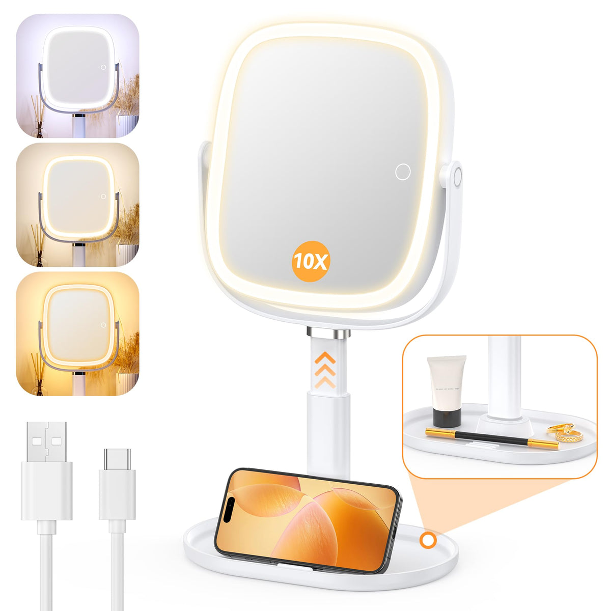 Gospire lighted makeup mirror with three color lights for accurate makeup prep