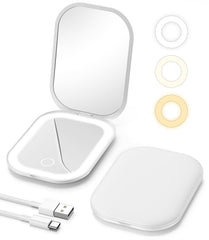 Gospire lighted travel mirror compact white for on-the-go makeup touchups