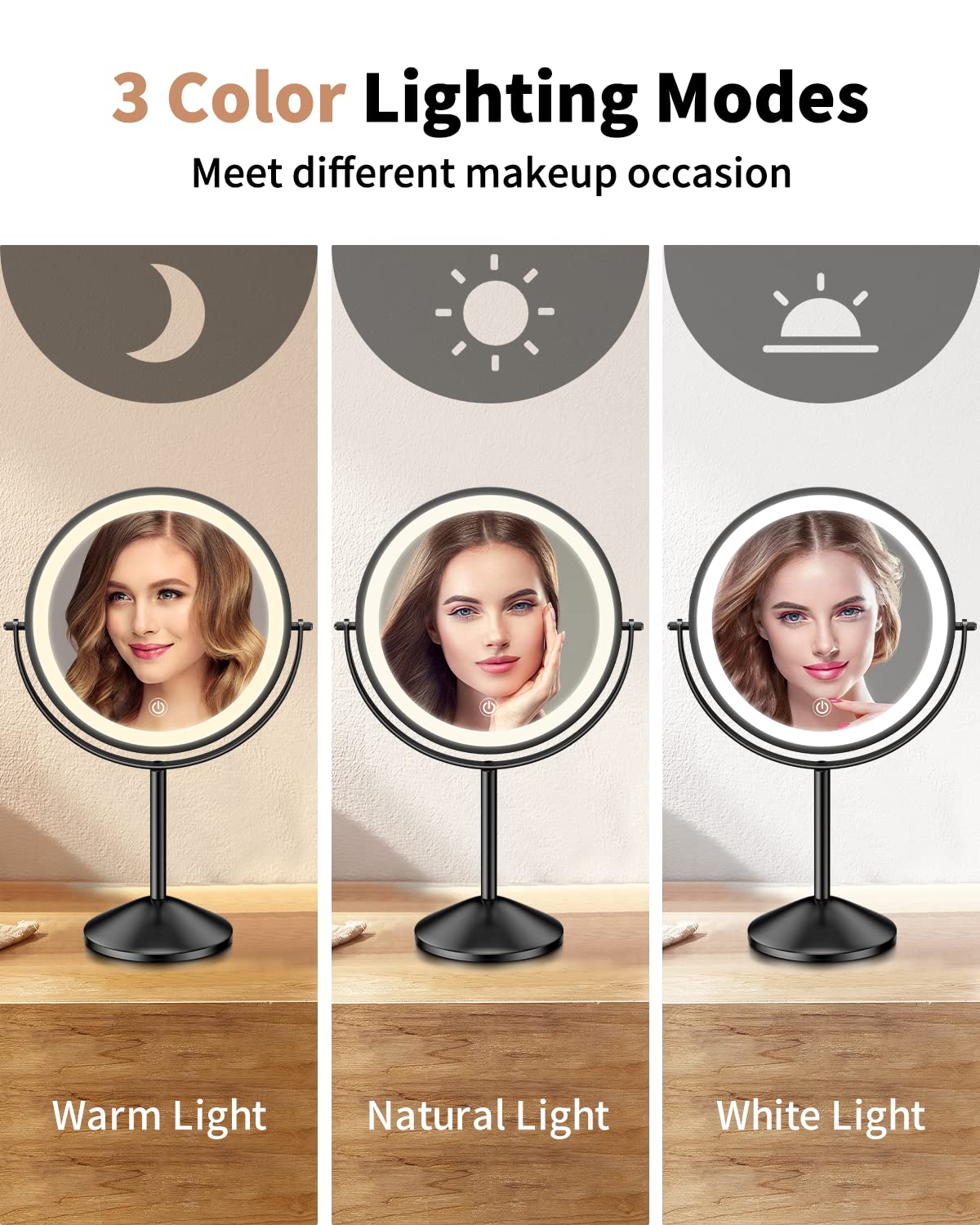 Gospire rechargeable mirror with 1500mAh battery for cordless use.