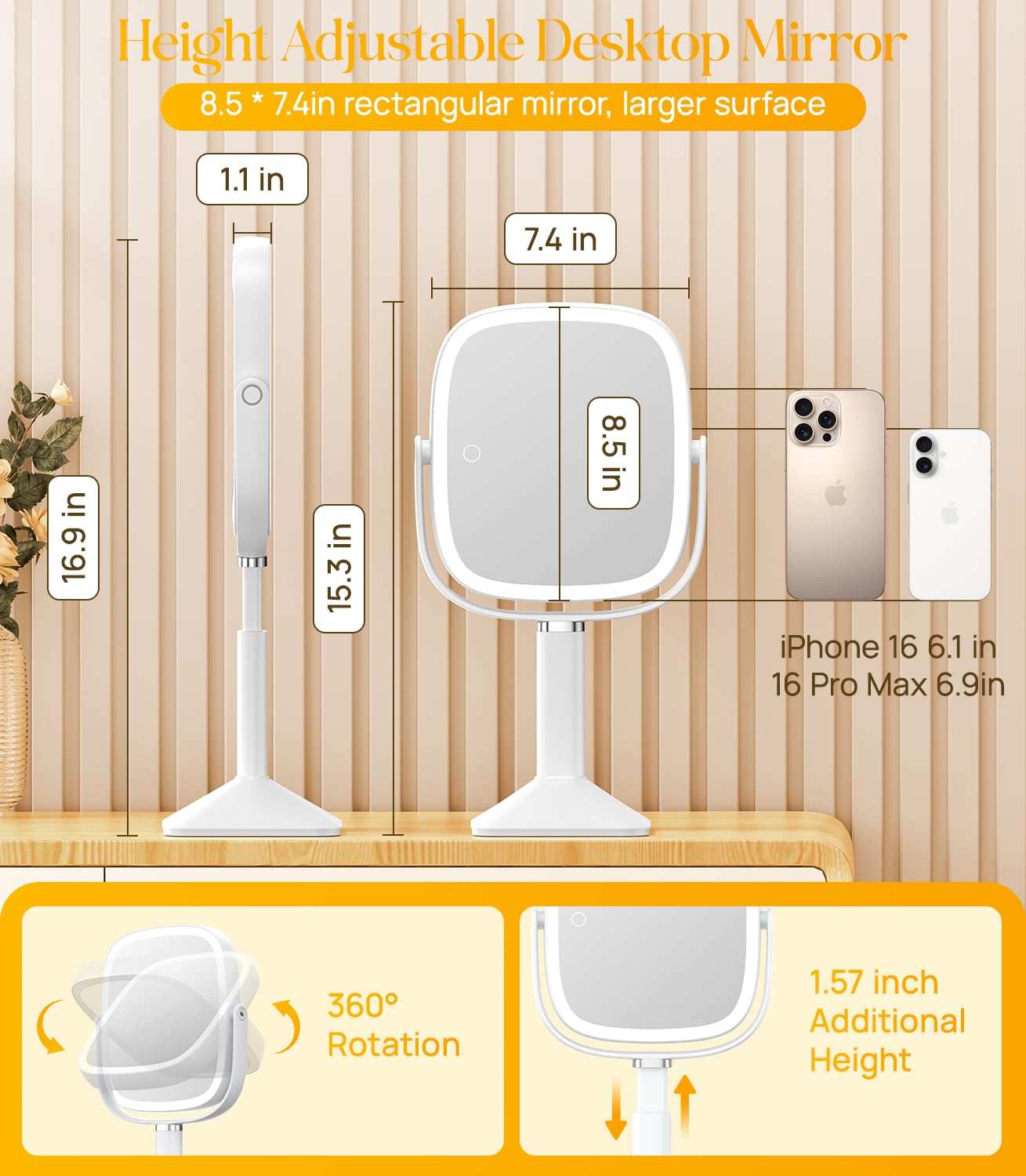 Gospire large surface mirror shows full face for makeup planning
