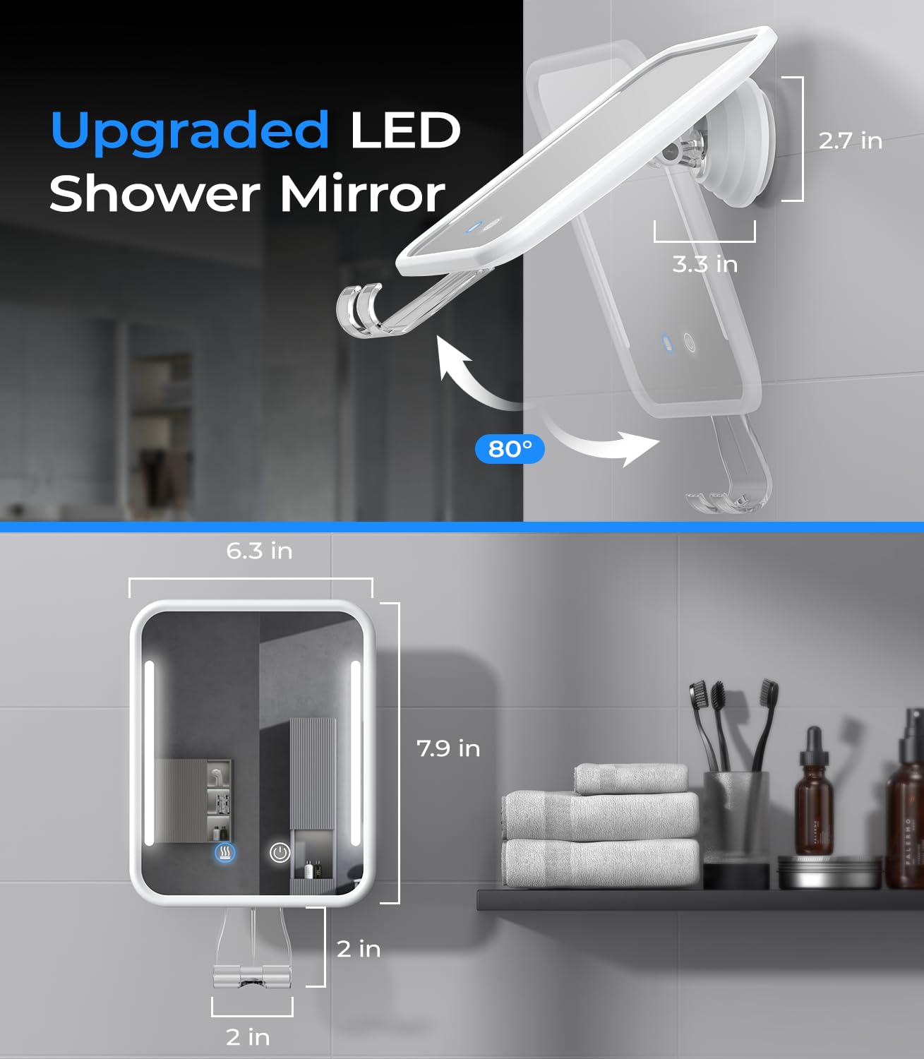 Gospire shower mirror LED light enhances grooming with bright, adjustable illumination.