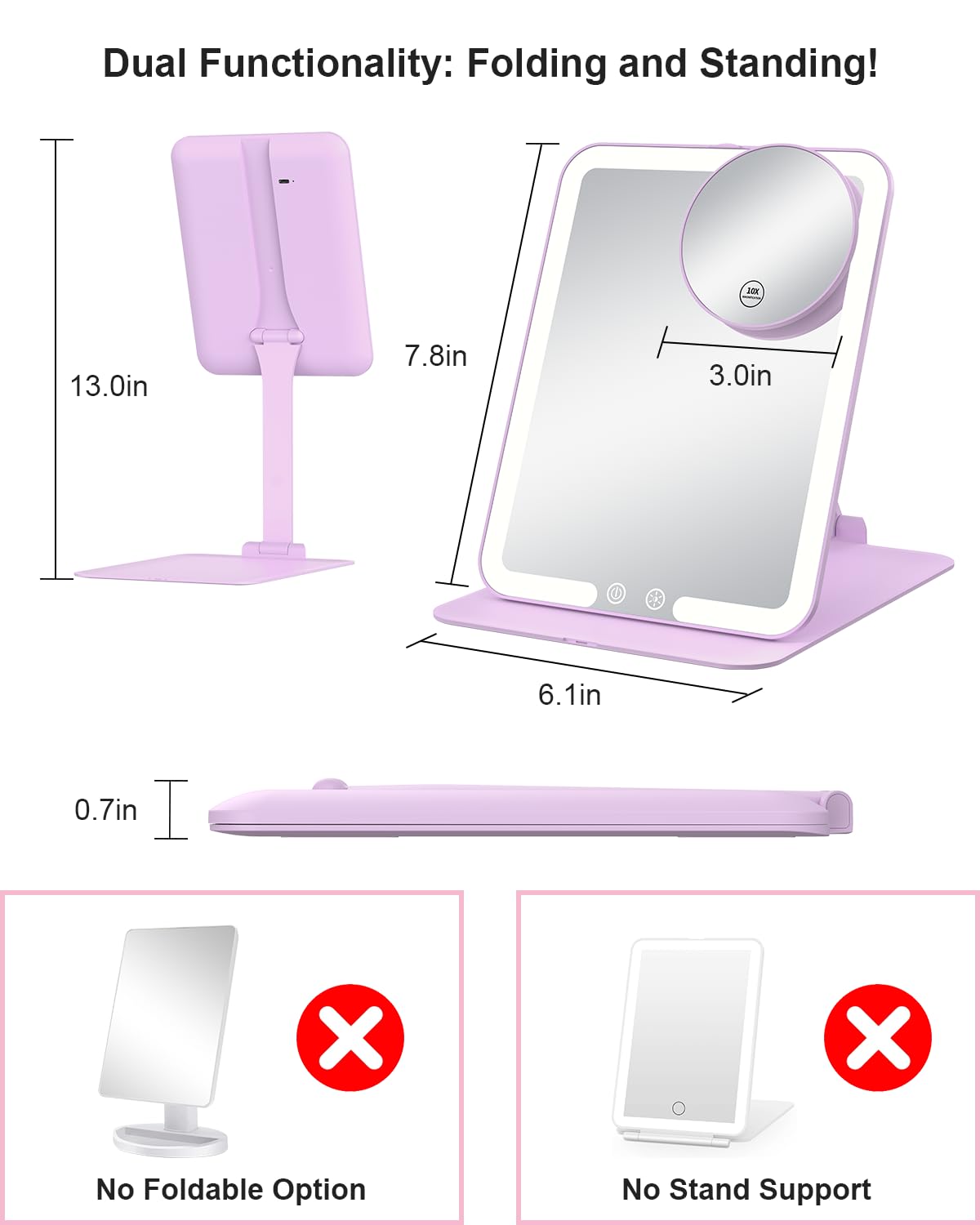 Gospire travel makeup mirror 180-degree adjustable stand lets you choose the perfect angle.