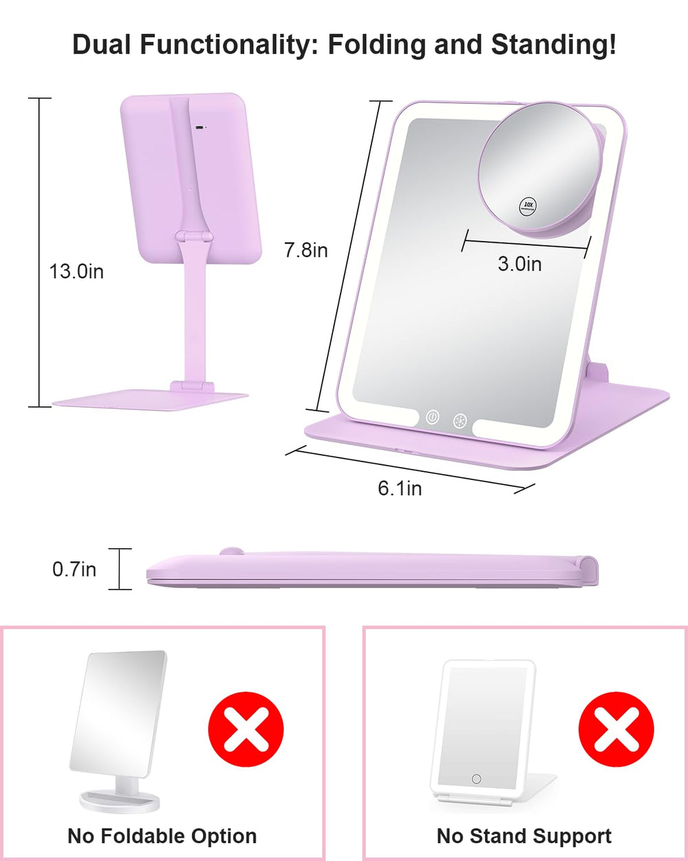 Gospire travel makeup mirror 180-degree adjustable stand lets you choose the perfect angle.