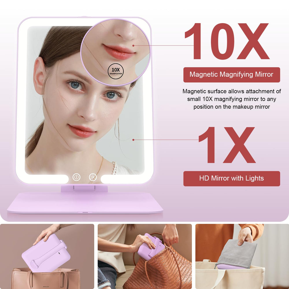 Gospire travel makeup mirror detachable 10x magnifier for precise detail work.