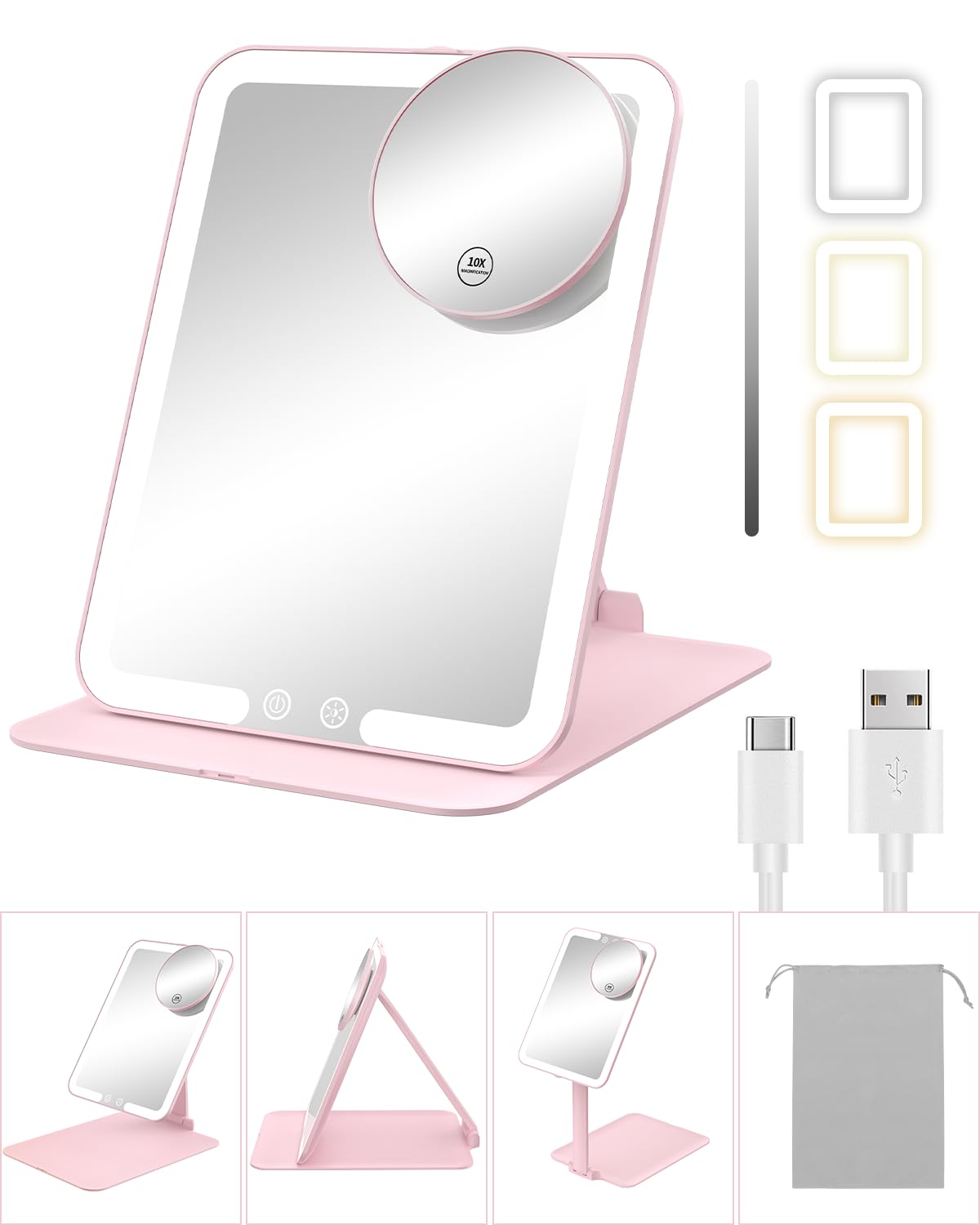 Gospire travel mirror with lights on enables precise makeup checks on the go