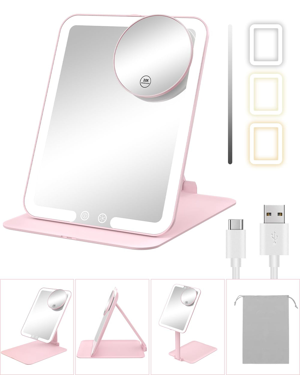 Gospire travel mirror with lights on enables precise makeup checks on the go