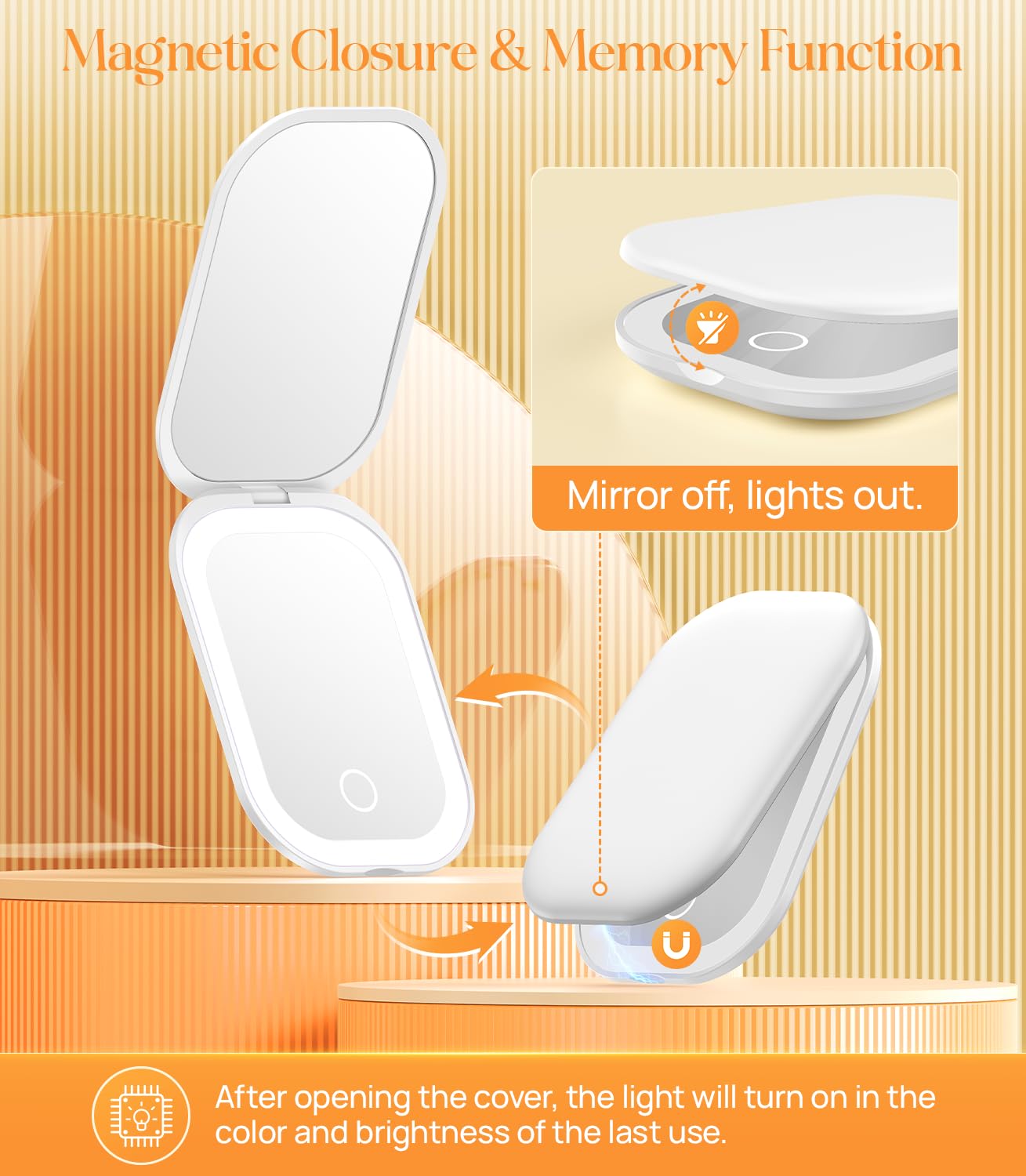 Gospire pocket mirror memory feature recalls last color and brightness