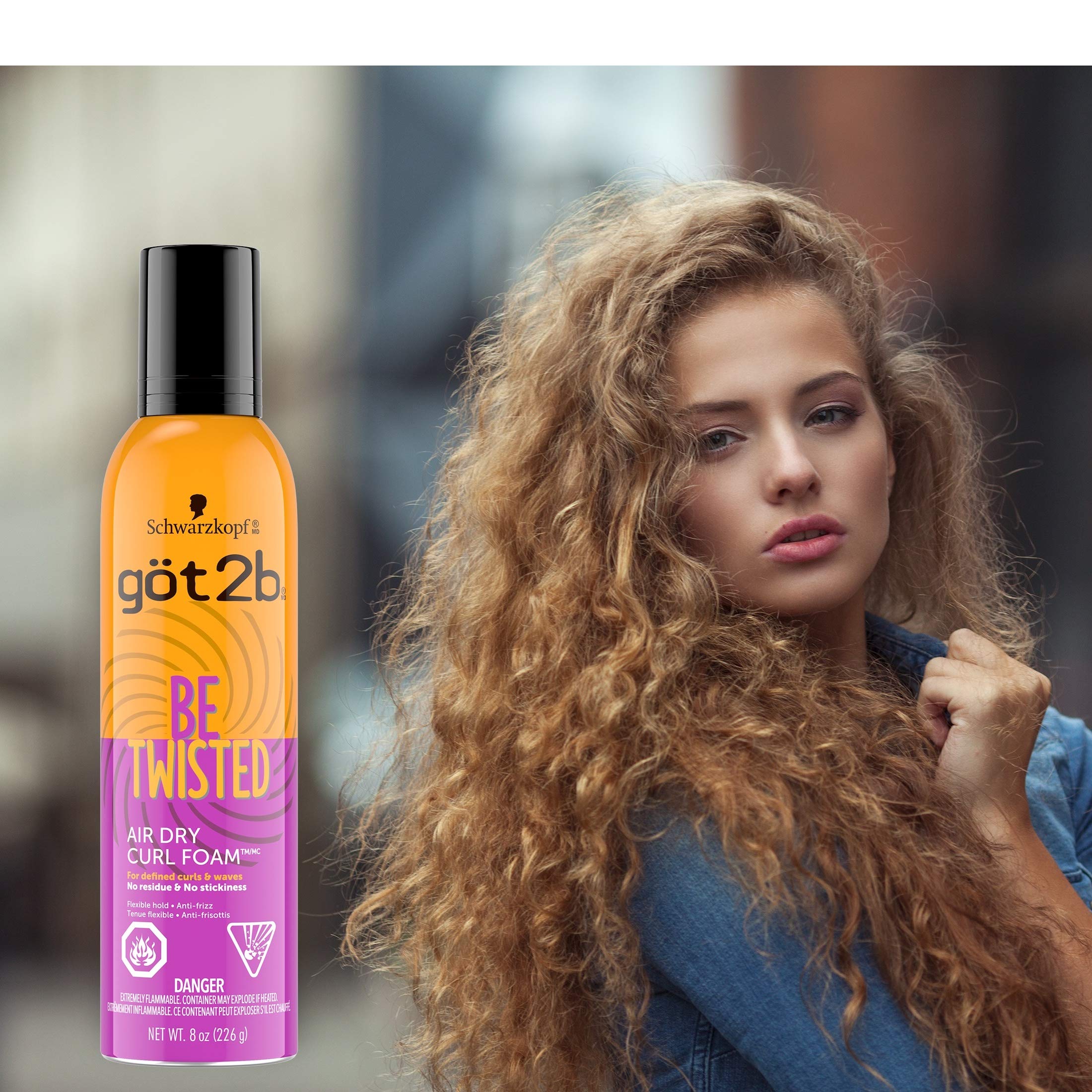Got2b Be Twisted Air Dry Curl Foam hand-dispense shows air-dry styling without frizz
