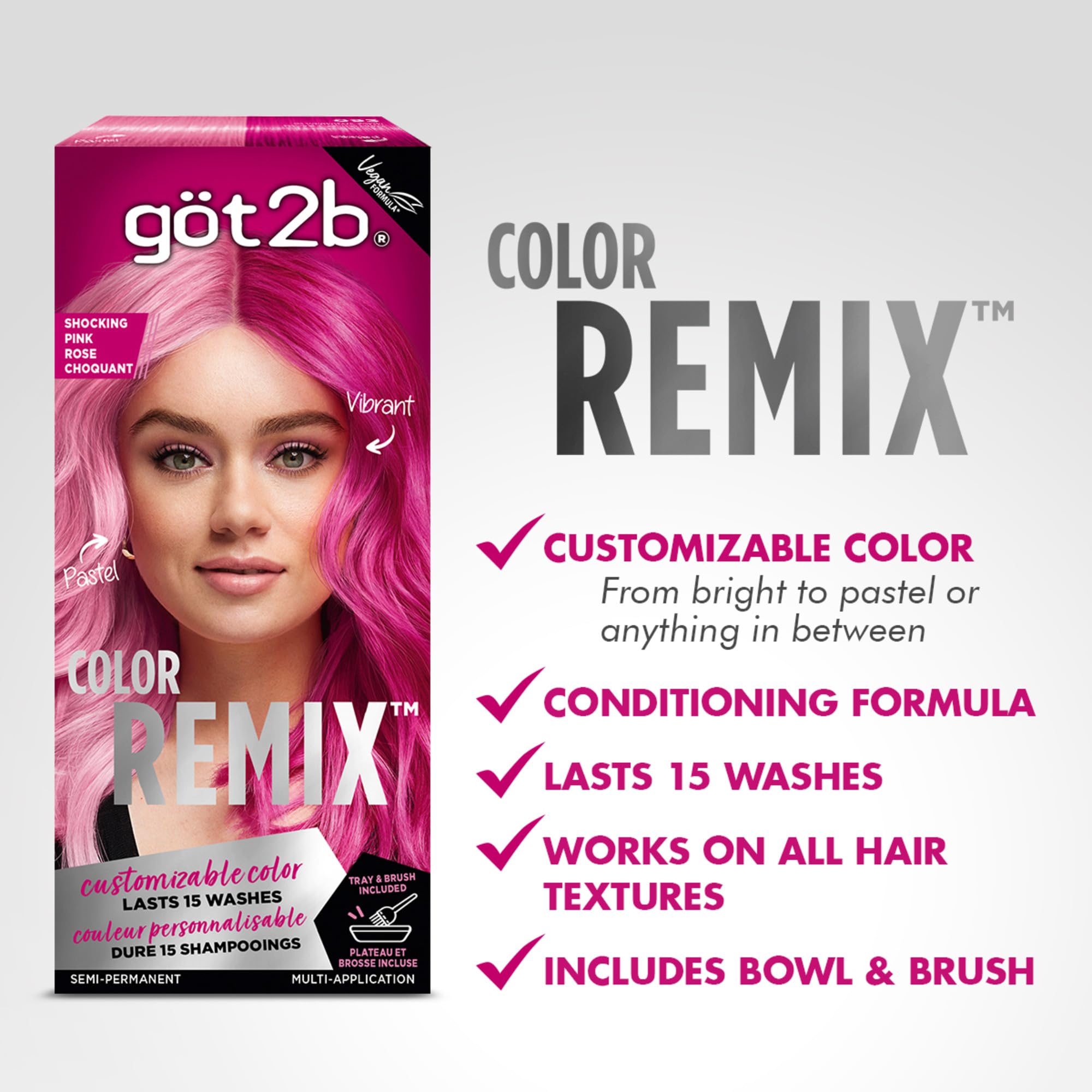 got2b Color Remix Shocking Pink 093 color cream shows bold or pastel shade control