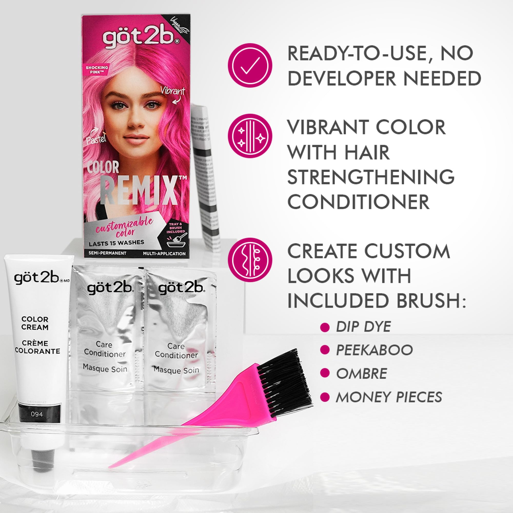 got2b Color Remix Shocking Pink 093 color on model demonstrates vibrant, even results