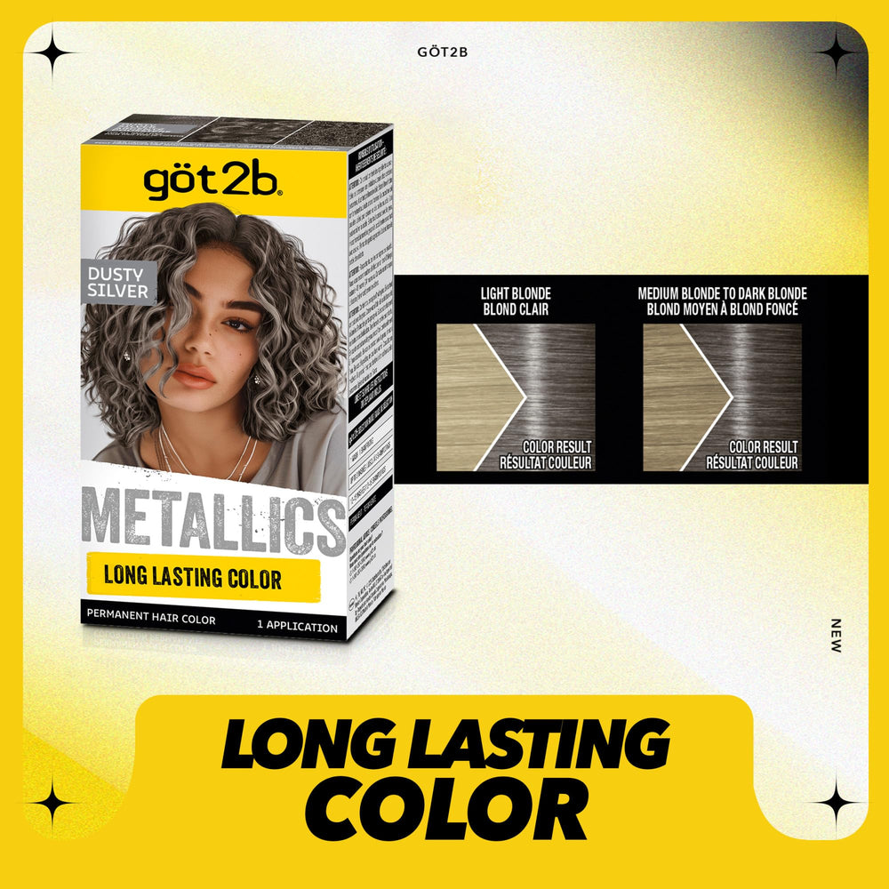 Got2b Metallics M72 Dusty Silver developer bottle aids uniform color development.
