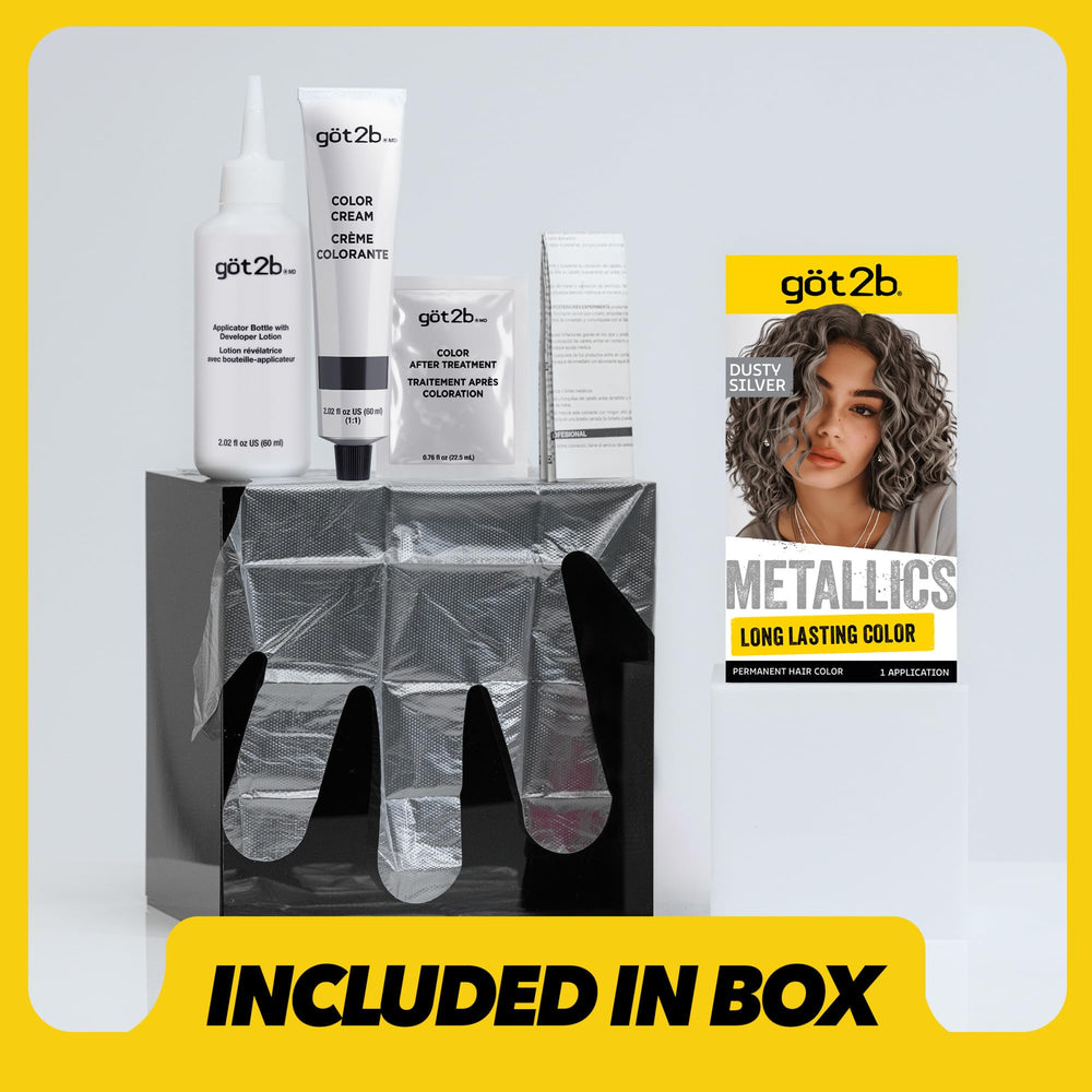 Got2b Metallics M72 on model hair displays a multi-dimensional dusty-silver glow.
