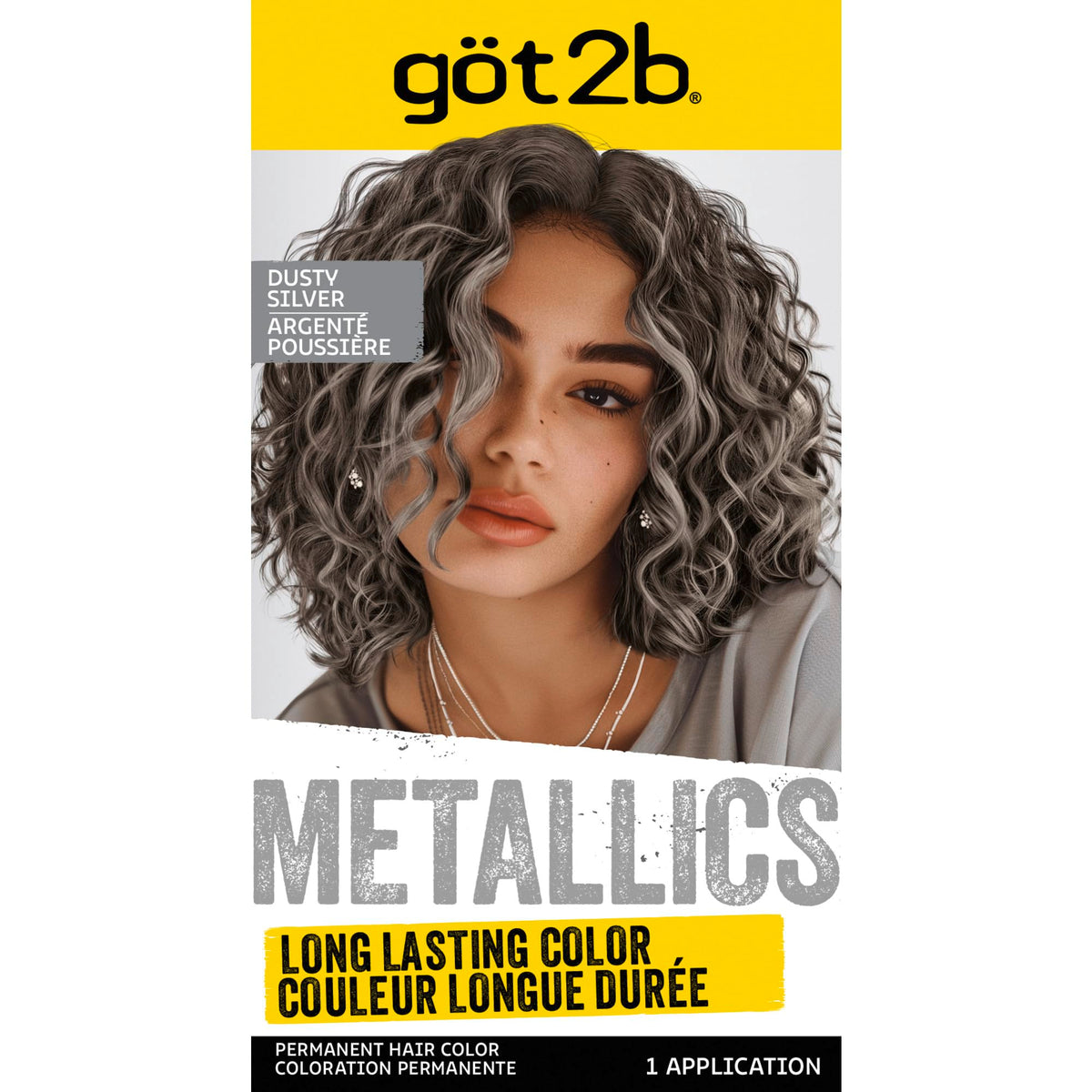 Got2b Metallics M72 Dusty Silver box shows at-home color kit for lasting metallic shine.