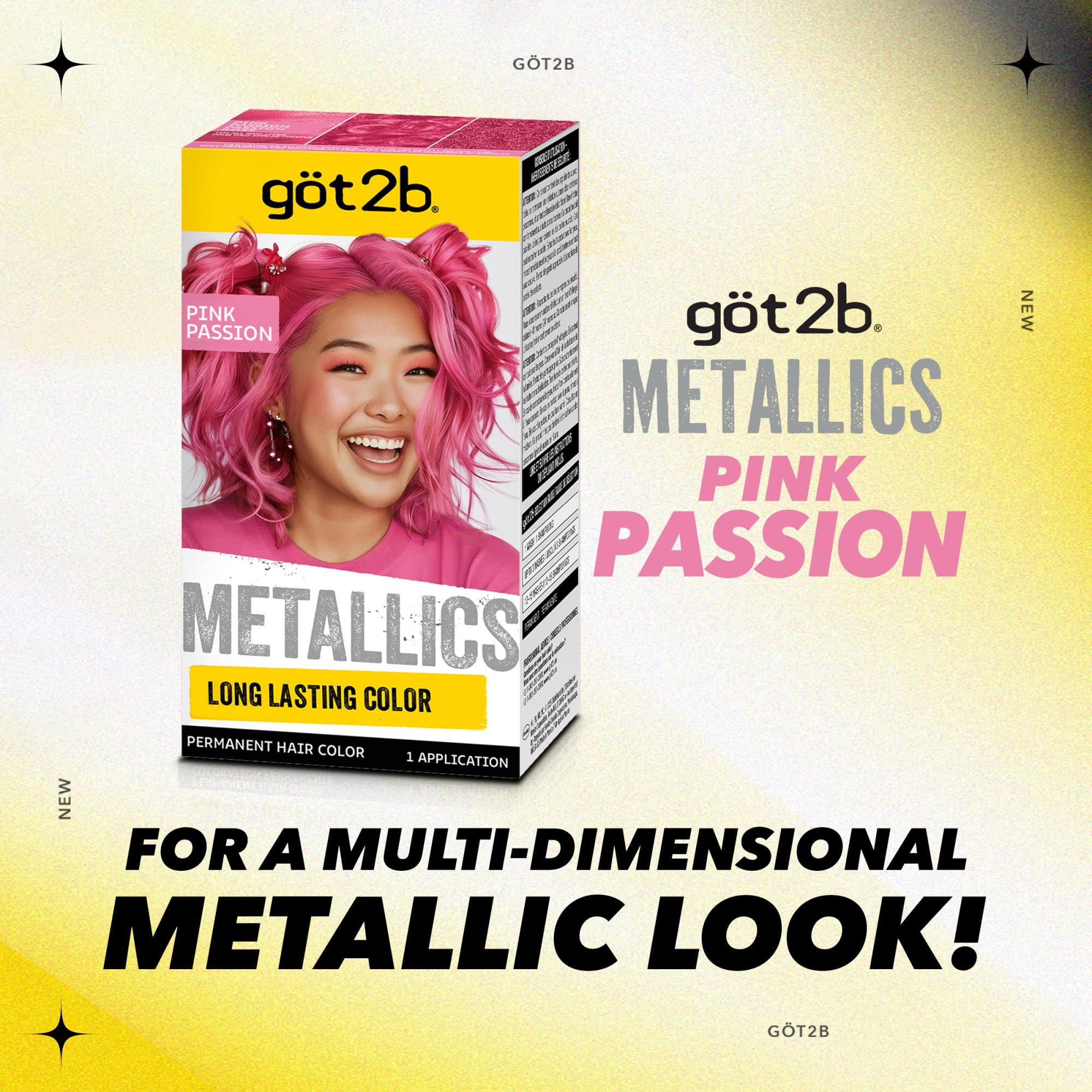 Brillo metálico final de Got2b Metallics Rosa Pasión en el cabello