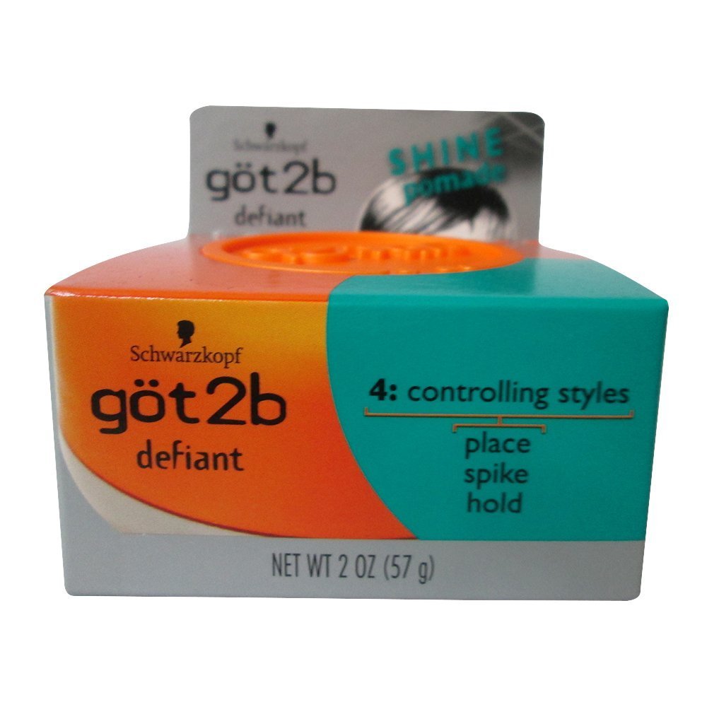 Got2B Stackable Defiant Shine Pomade 2oz pack offers high shine with light hold for controlled styles.
