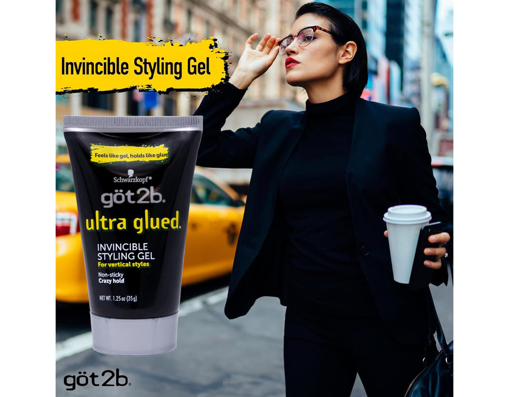 Got2B Ultra Glued Invincible bottle closeup reveals smooth gel texture for easy application.