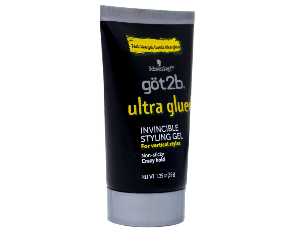 Got2B Ultra Glued Invincible hair styled slick-back shows long-lasting control.