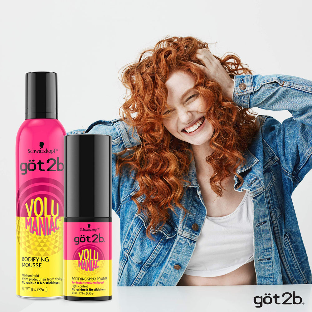 Got2B Volumaniac packaging shows compact 0.28 oz design for on-the-go styling.