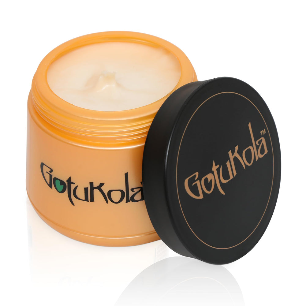 Shea butter in Gotukola mask seals moisture for softer, more manageable hair.