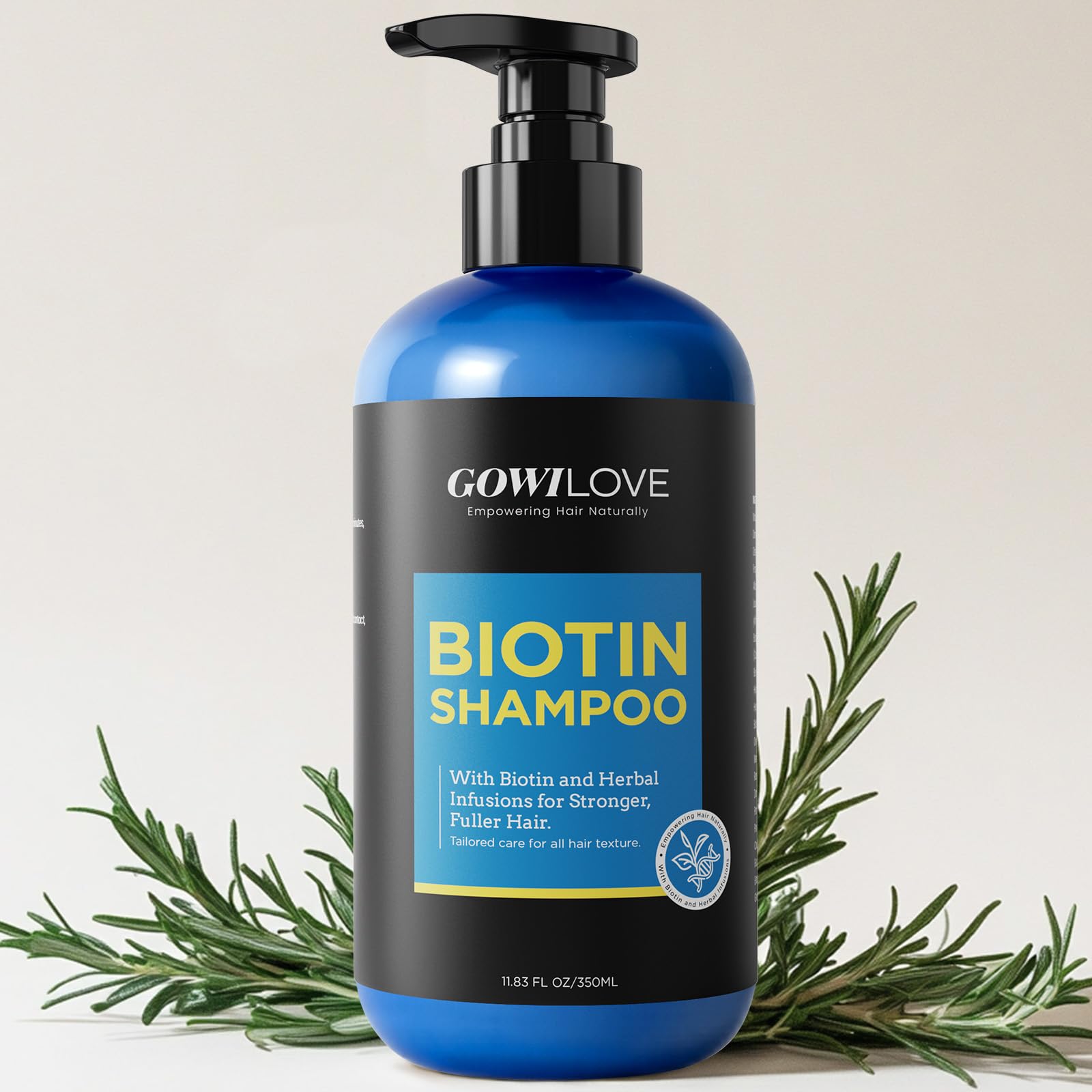 GOWILOVE Biotin Shampoo bottle highlights fullness-friendly formula for thicker hair