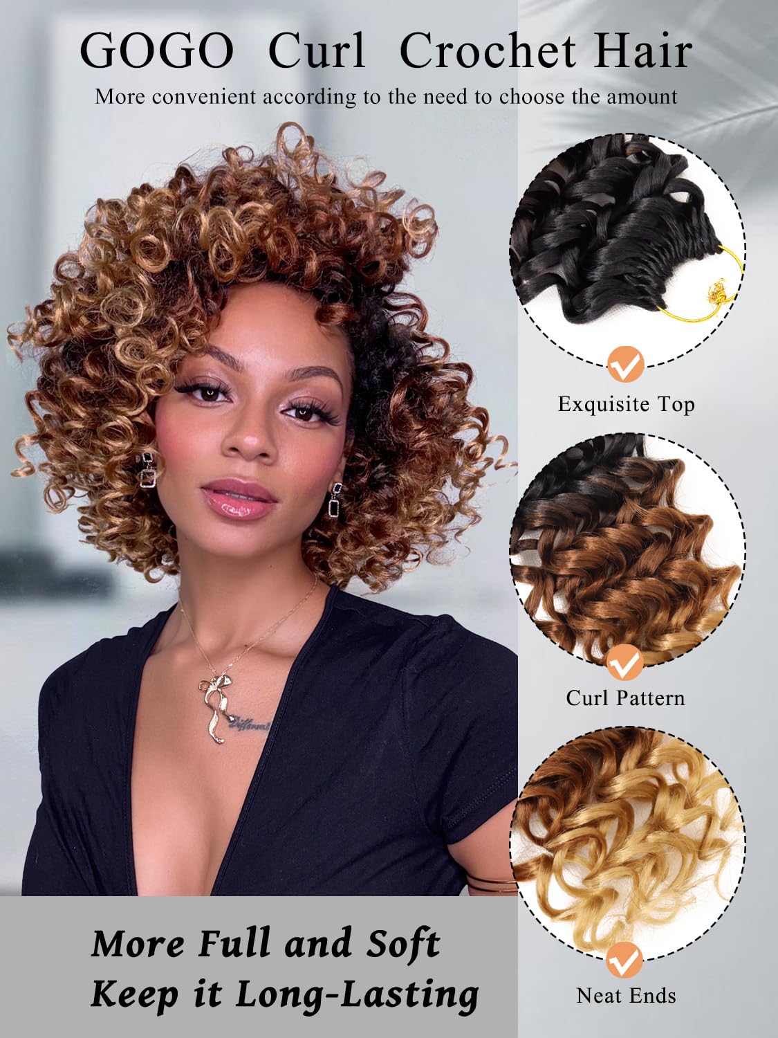 GOWIT Gogo Curl ombre brown blonde showcases color range for versatile styles.