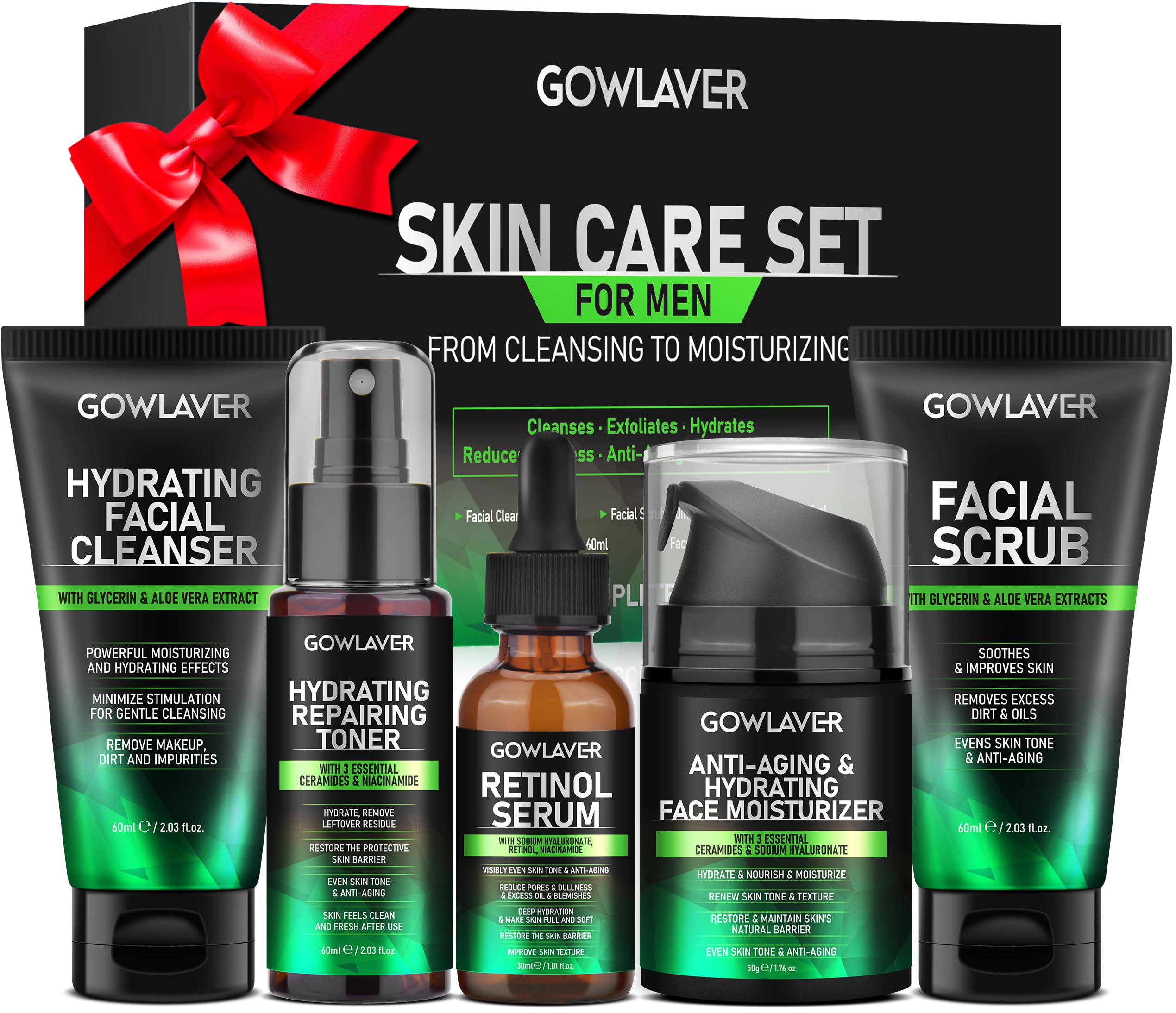 GOWLAVER men's skin care set packaging shows a premium gift-ready box