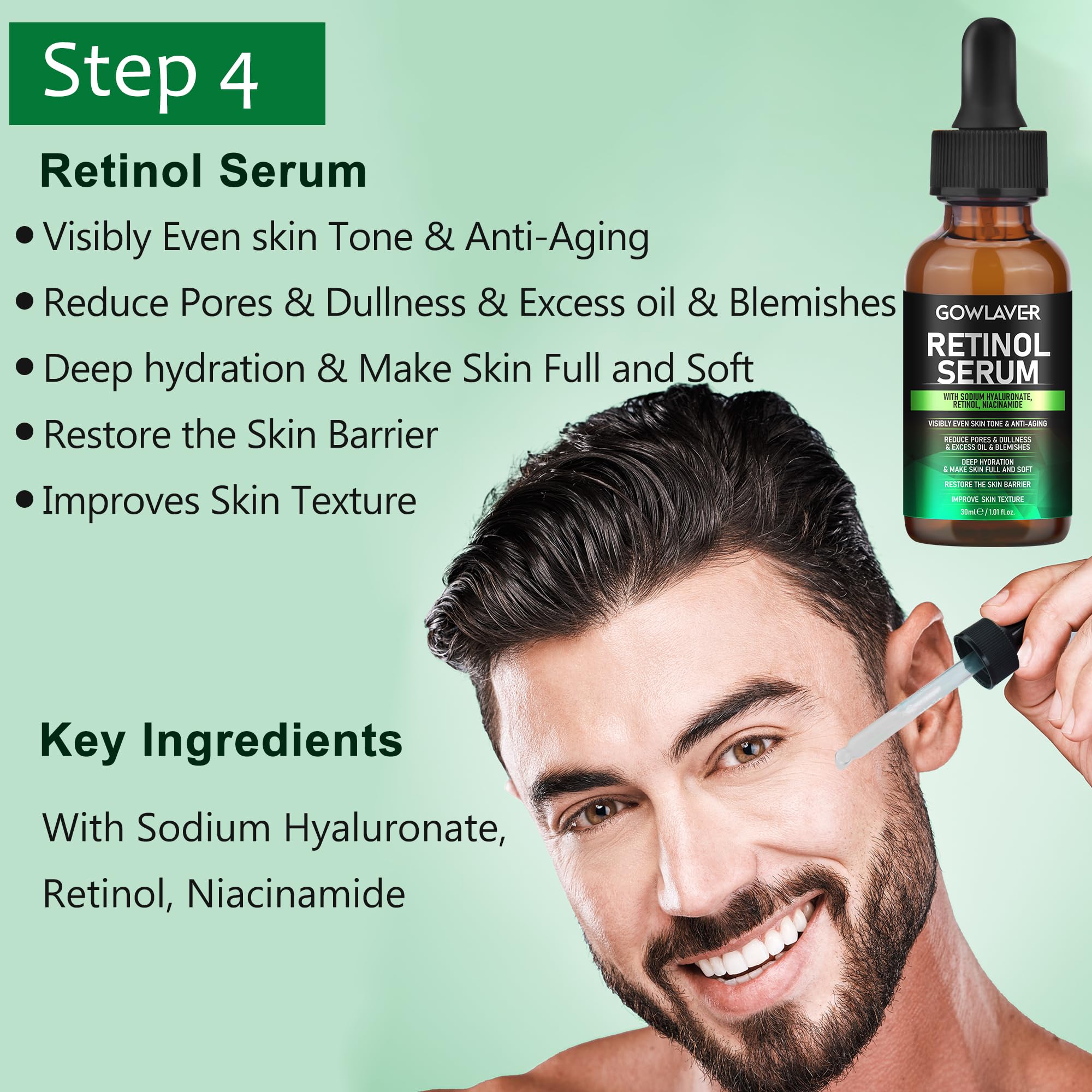 GOWLAVER retinol serum dropper highlights concentrated treatment for radiant skin