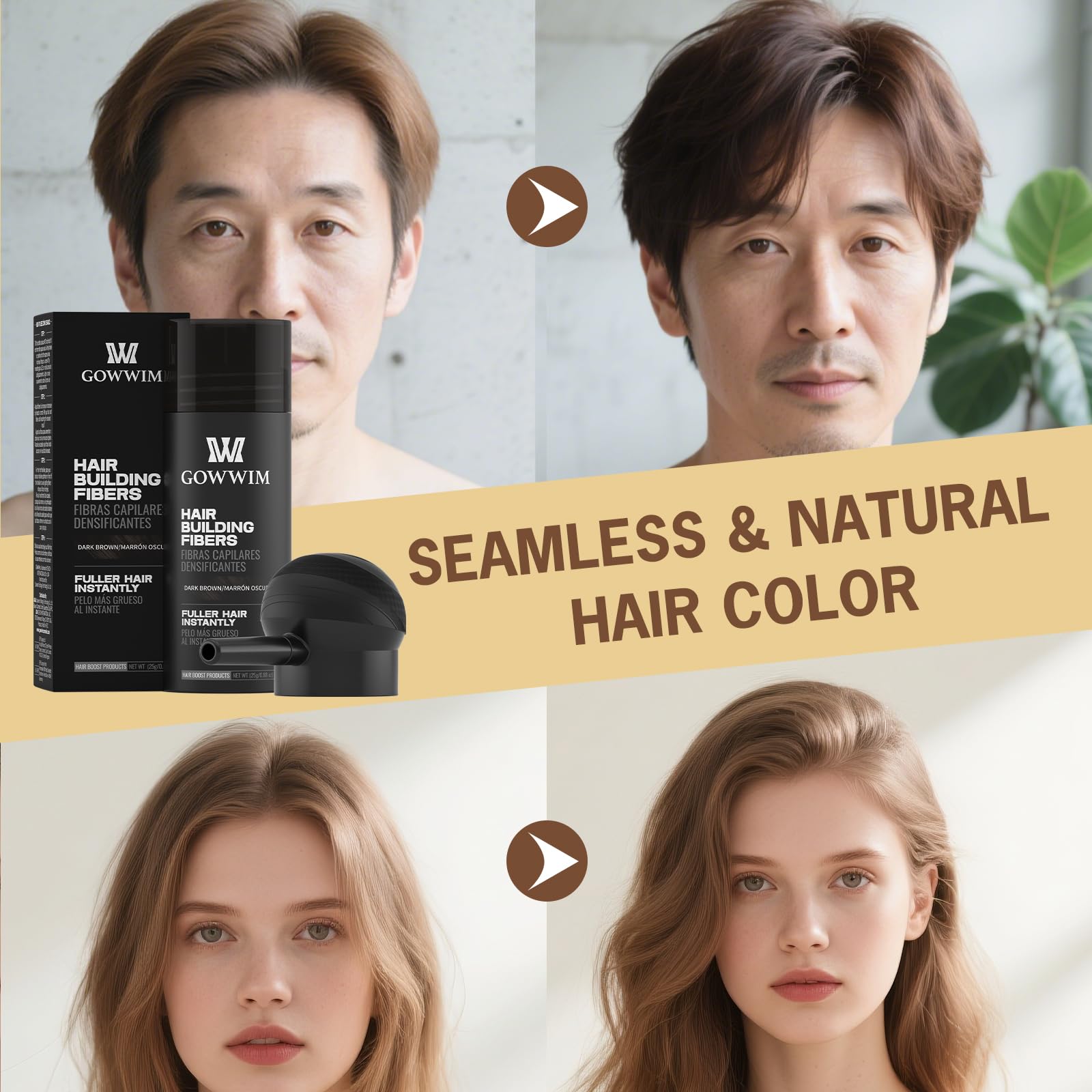 gowwim bald-spot coverage demo reveals natural blend with existing hair.