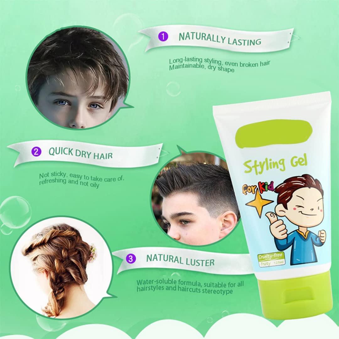 gowwim Kids gel being applied to hair to shape a playful, non-crunchy look.