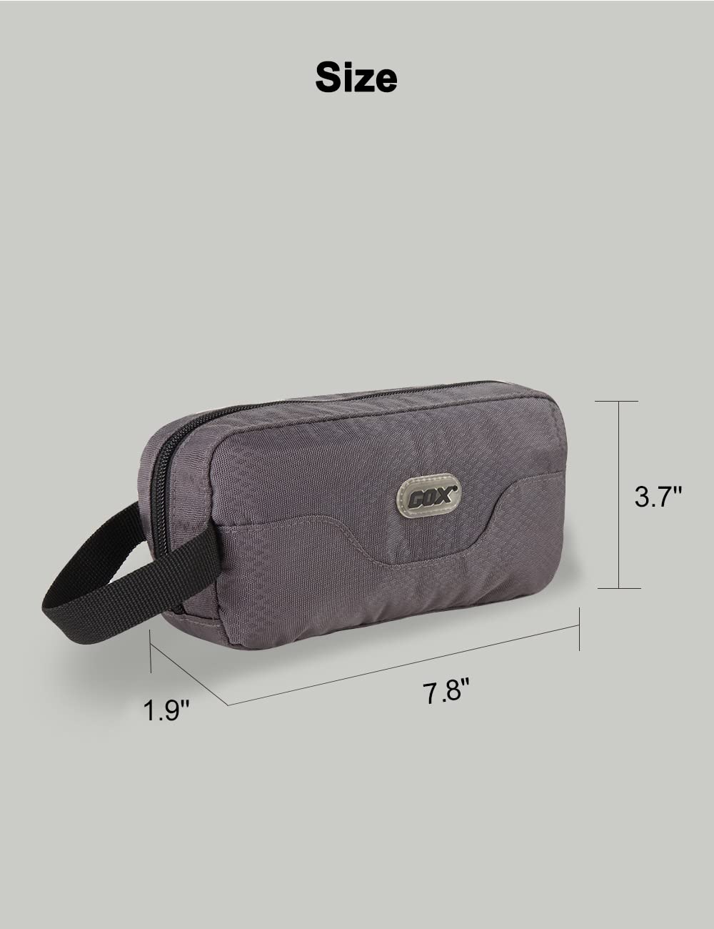 GOX Dopp Kit grey hanging hook enables hands-free access in bathrooms and gyms