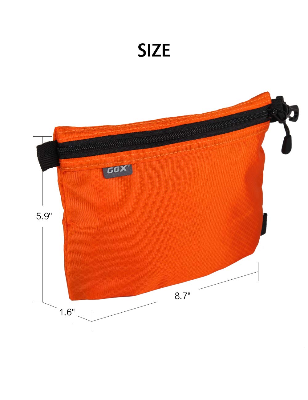 GOX toiletry bag orange side pocket shows extra storage for accessories