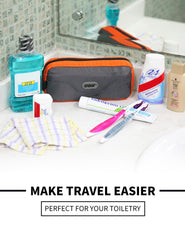 GOX travel toiletry bag hanging hook enables easy access in bathrooms.