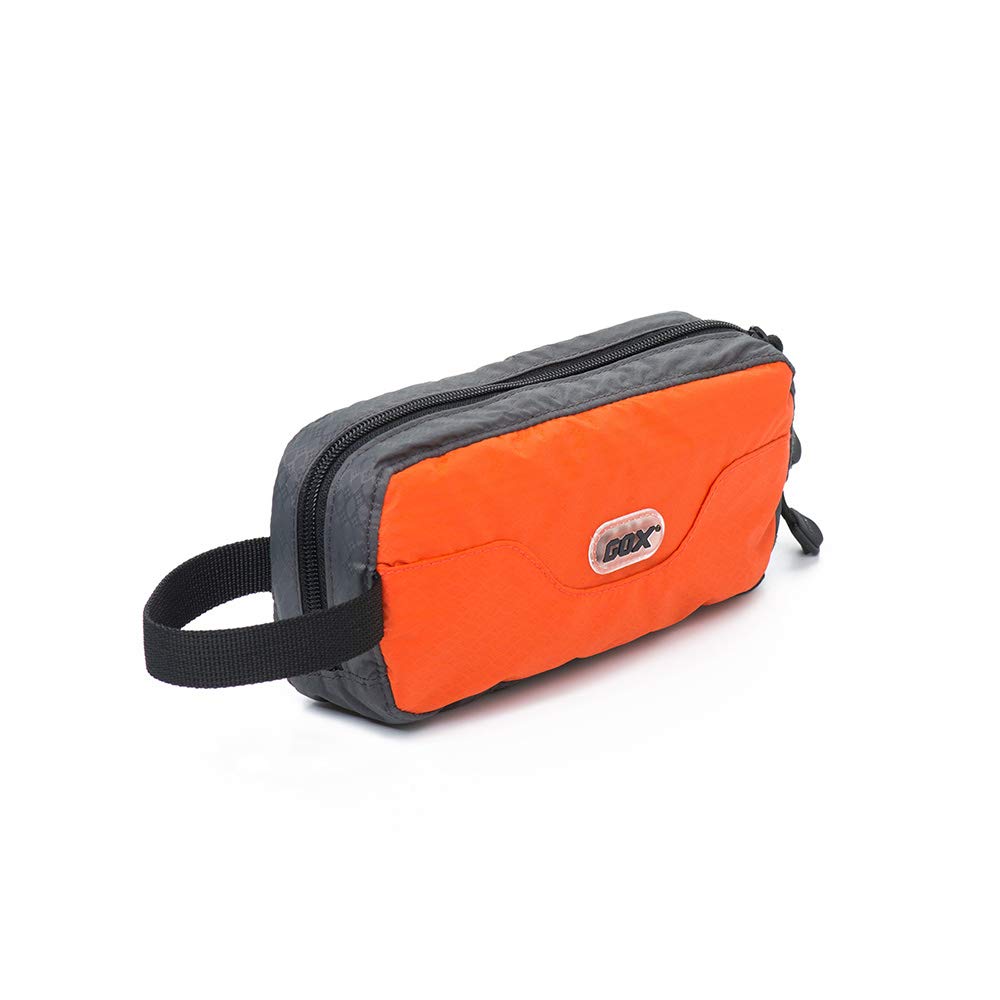 GOX Travel Toiletry Bag orange front view showcases compact organization for on-the-go packing.