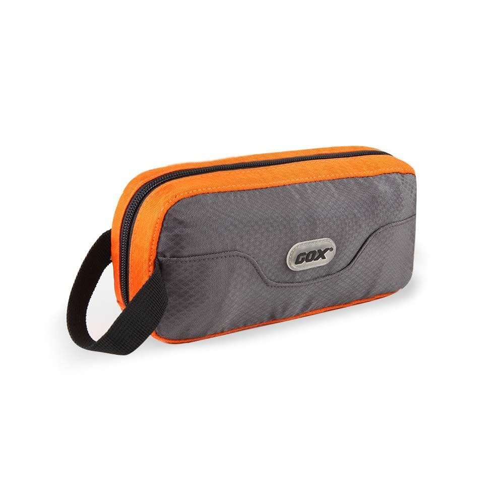 GOX travel toiletry bag orange zipper detail showcases durable waterproof shell for travel.