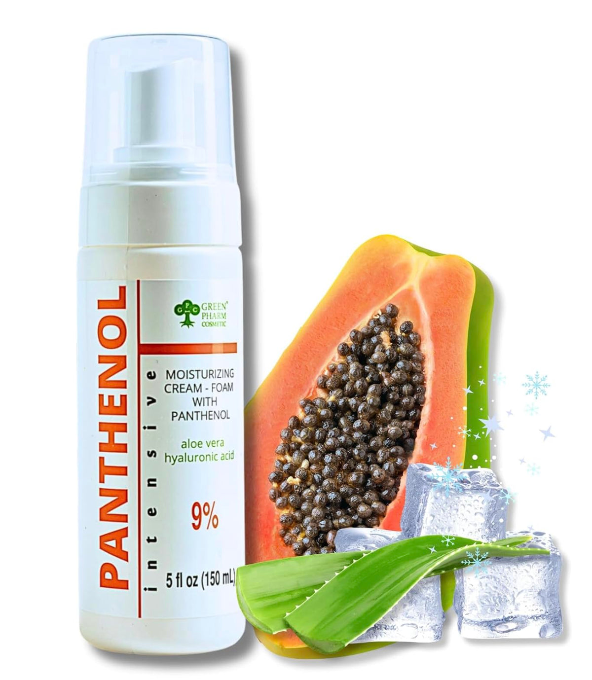 GPC Green Pharm Cosmetic panthenol foam spray packaging for deep hydration.
