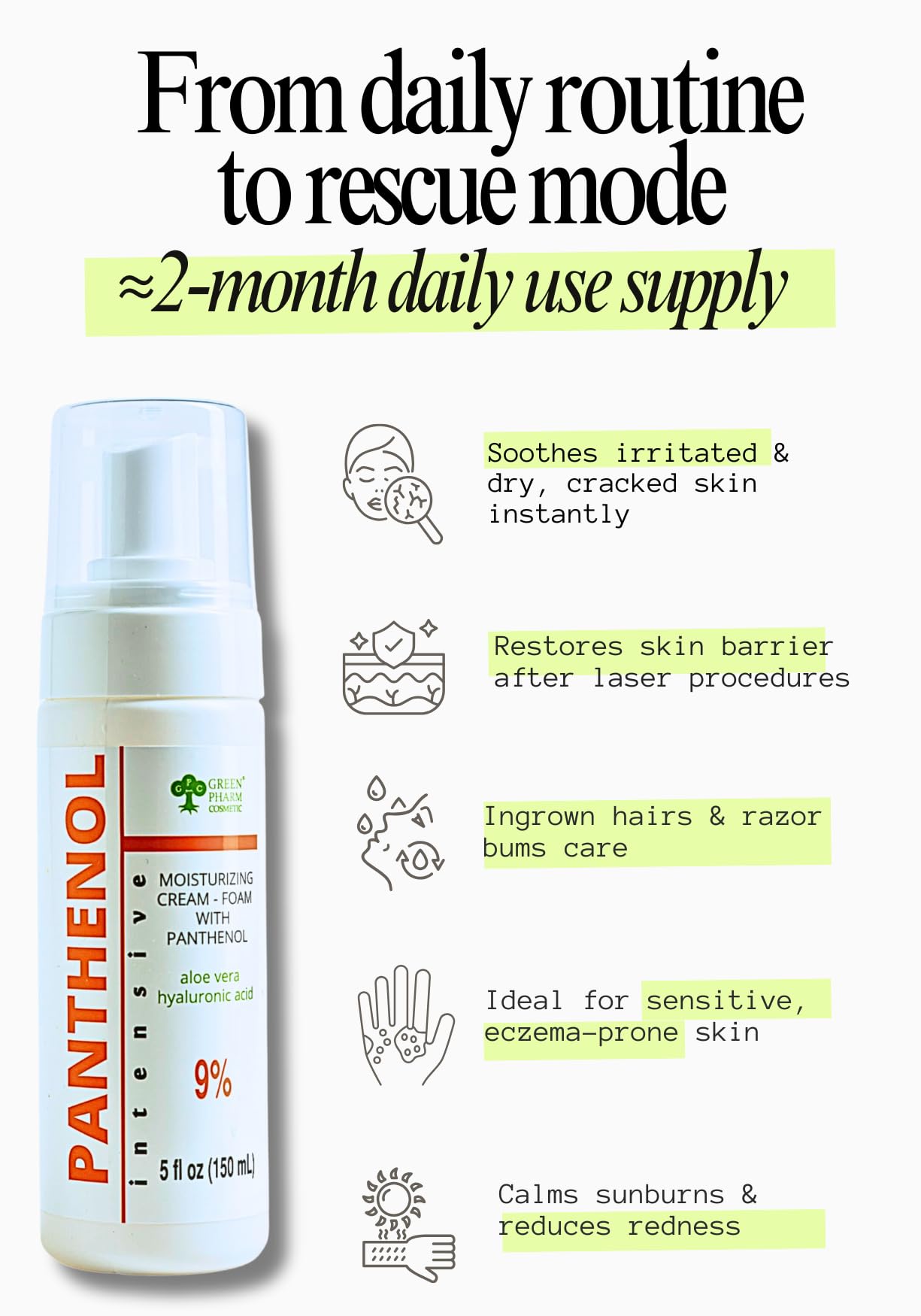 GPC Green Pharm Cosmetic tattoo aftercare foam highlights gentle, mess-free hydration for refreshed skin.