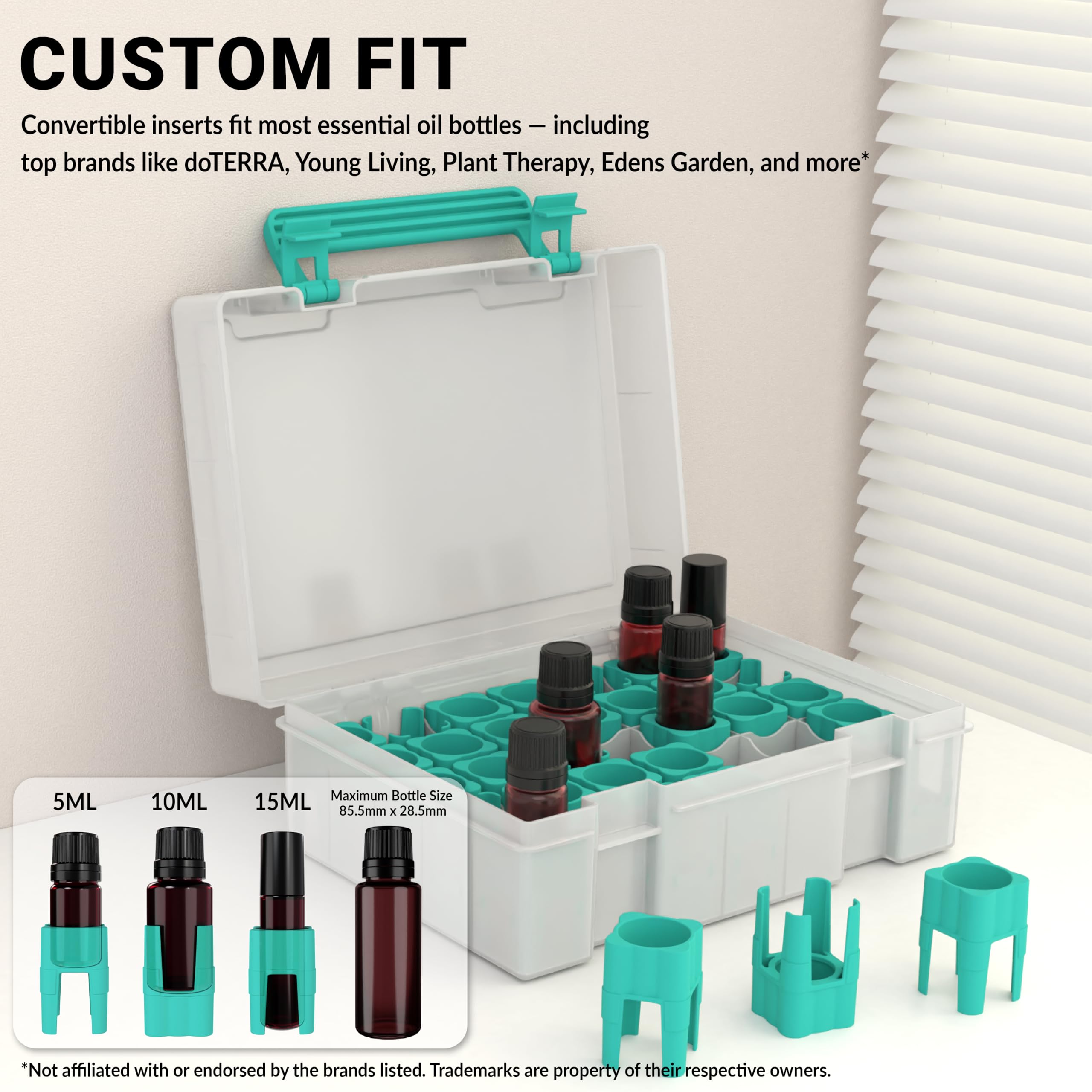 GPG2 essential oil organizer teal demonstrates 35-bottle display for efficient bottle storage.