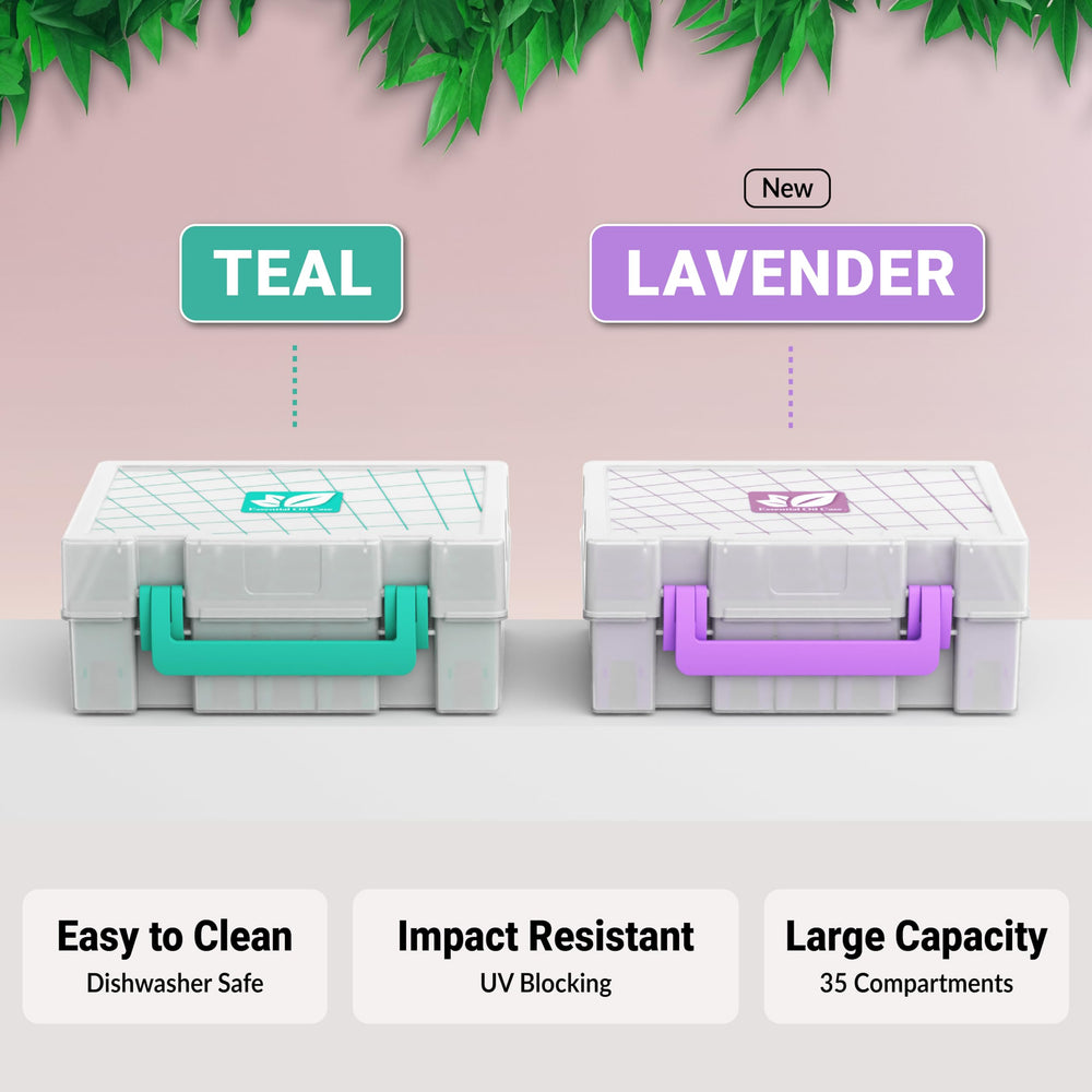 GPG2 teal case demonstrates travel-ready storage with on-the-go oil protection.