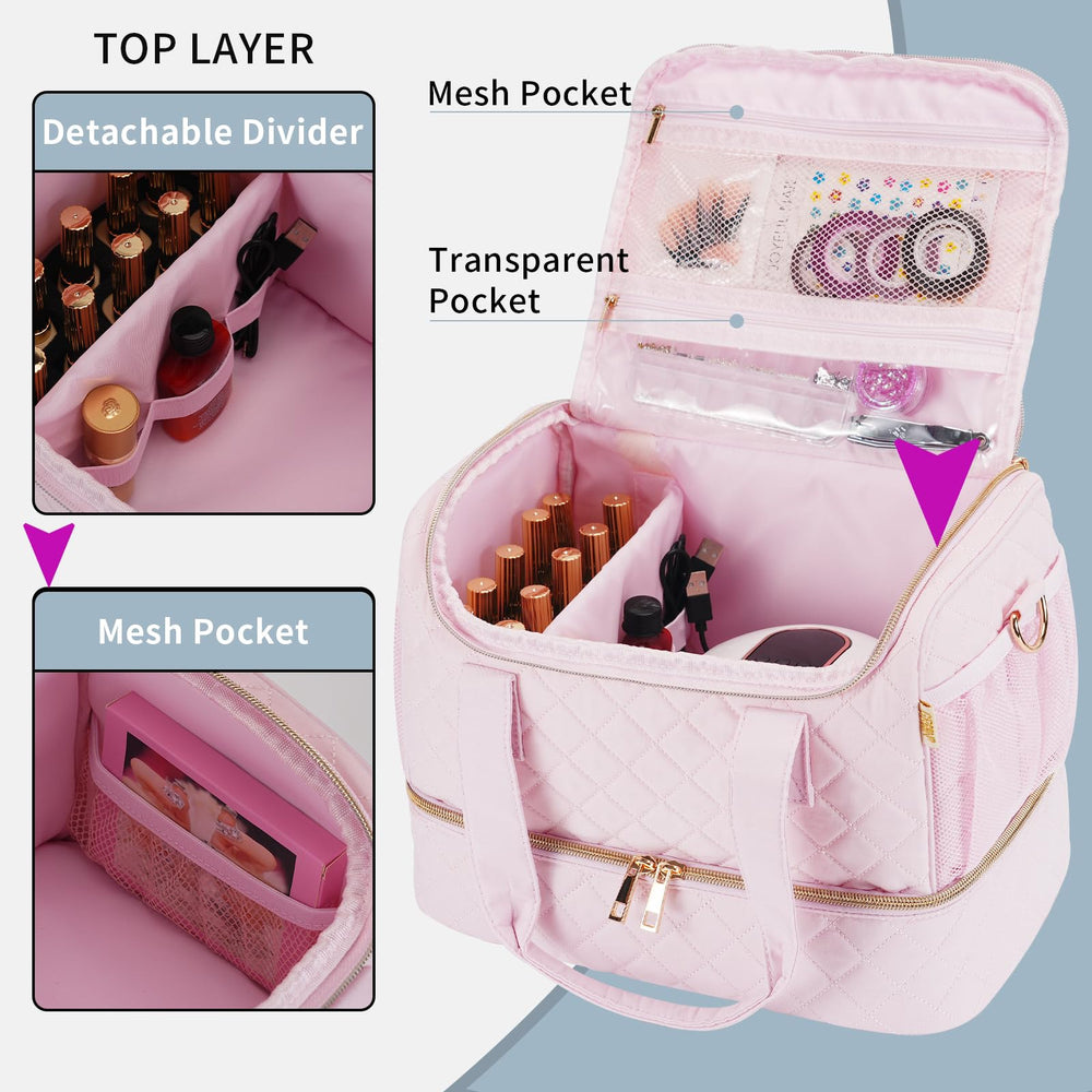 GR69N Nail Polish Organizer Case with lamp and bottles fits a complete manicure setup.