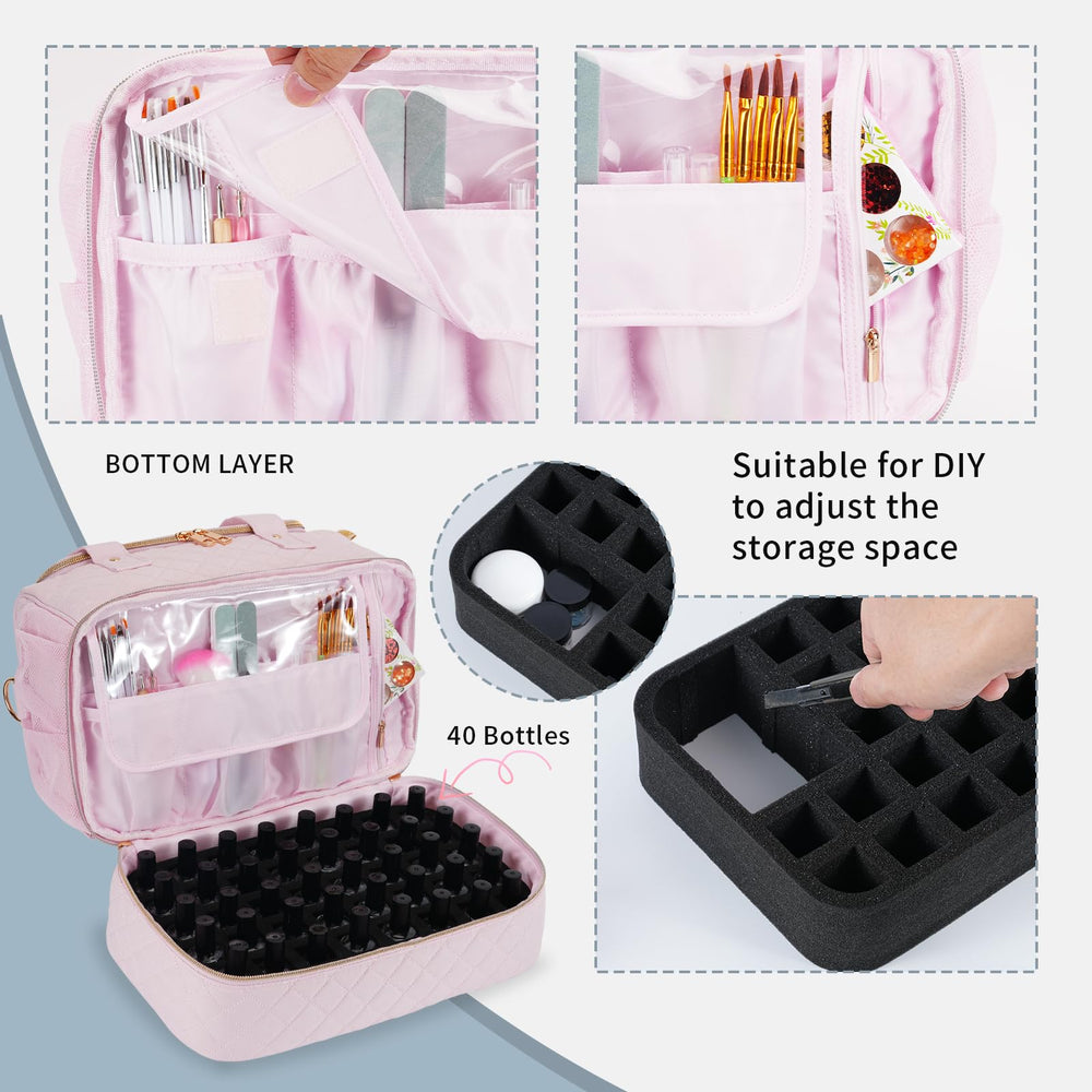 GR69N Nail Polish Organizer Case water-resistant fabric protects contents during travel.