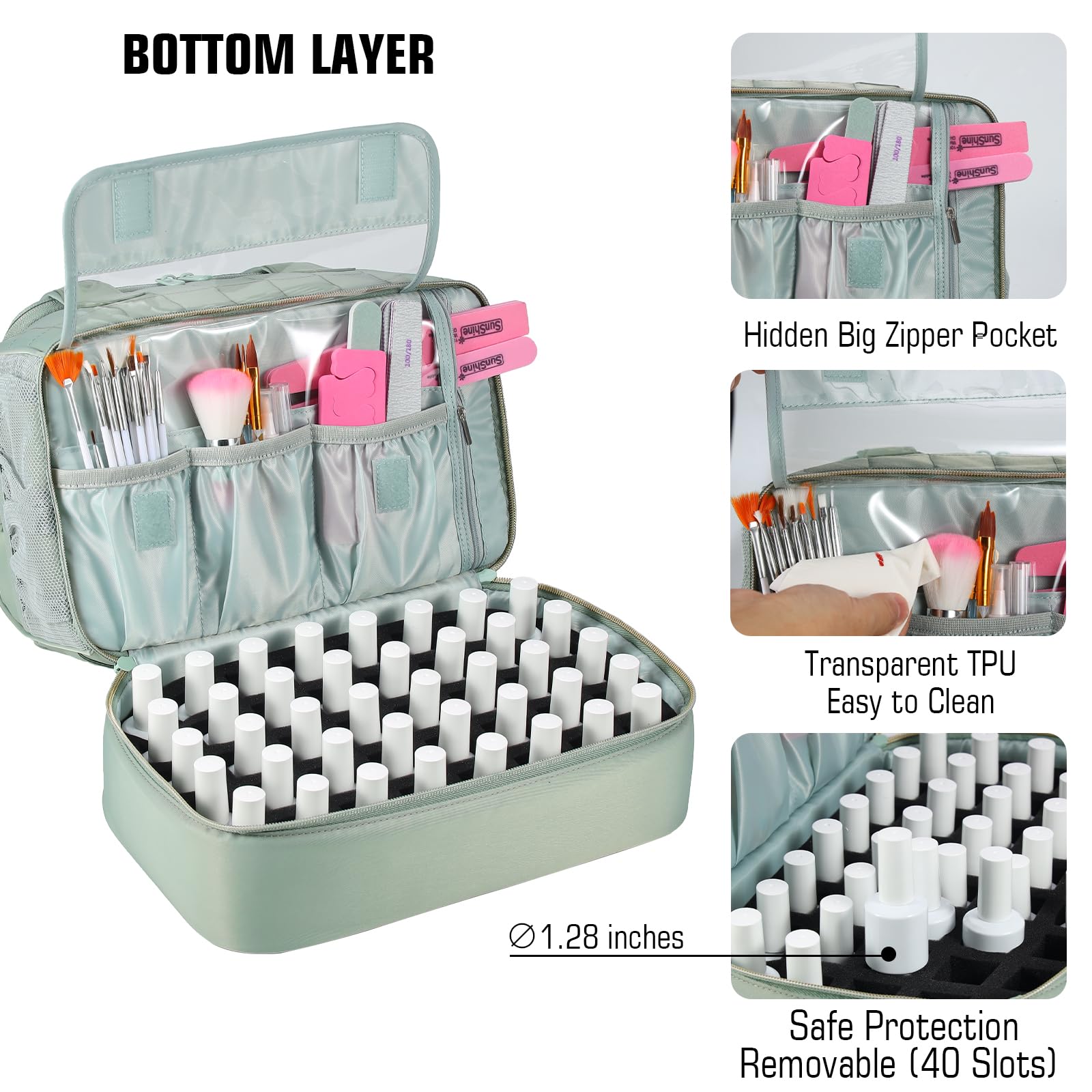 GR69N removable divider system prevents movement of polishes during transit.