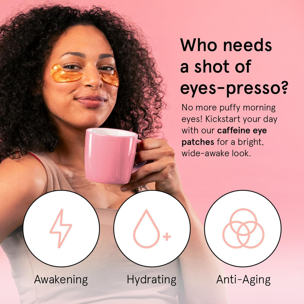 Grace & Stella caffeine under-eye patches being dispensed from tray for use.