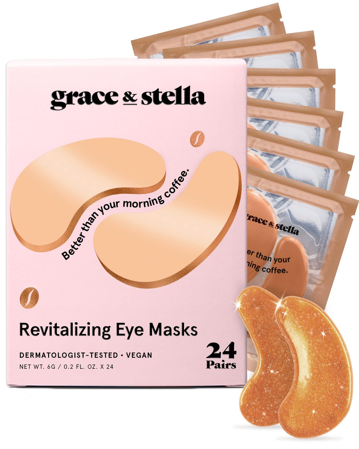 Grace & Stella caffeine under-eye patches packaging, ideal for gifting.