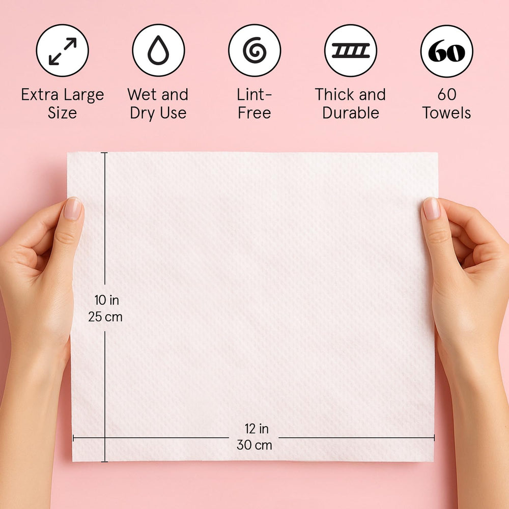 Grace & Stella lint-free towels prevent fiber pull during cleansing.